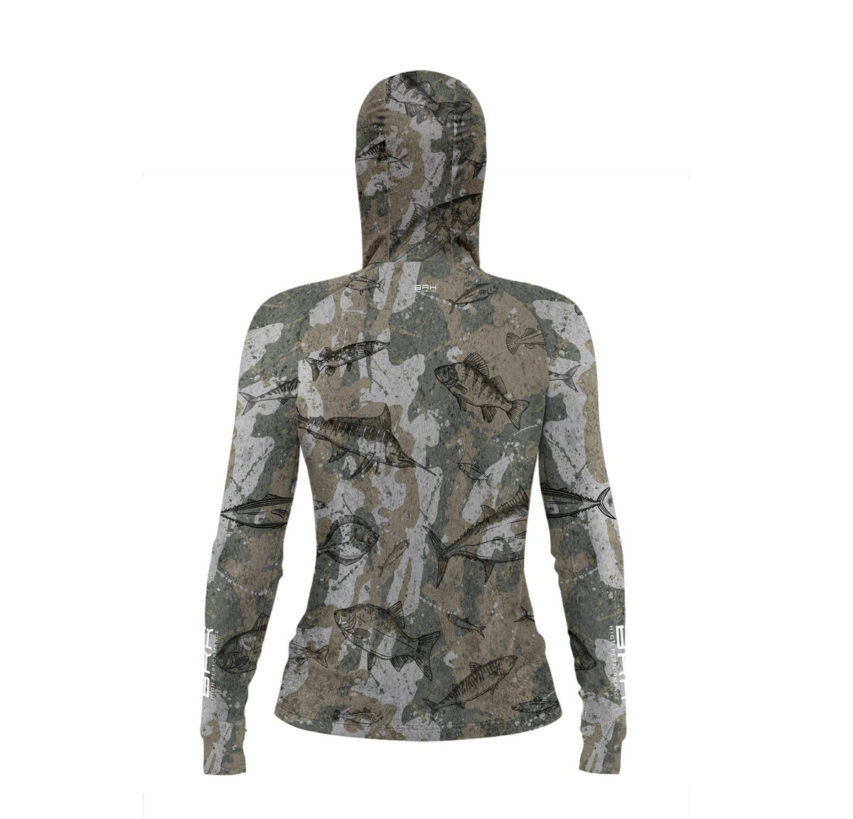 Camisa de Pesca Feminina Brk com Luva e Capuz Hybrid Camuflada Peixe com Proteção Solar UV50+ Brk Fishing