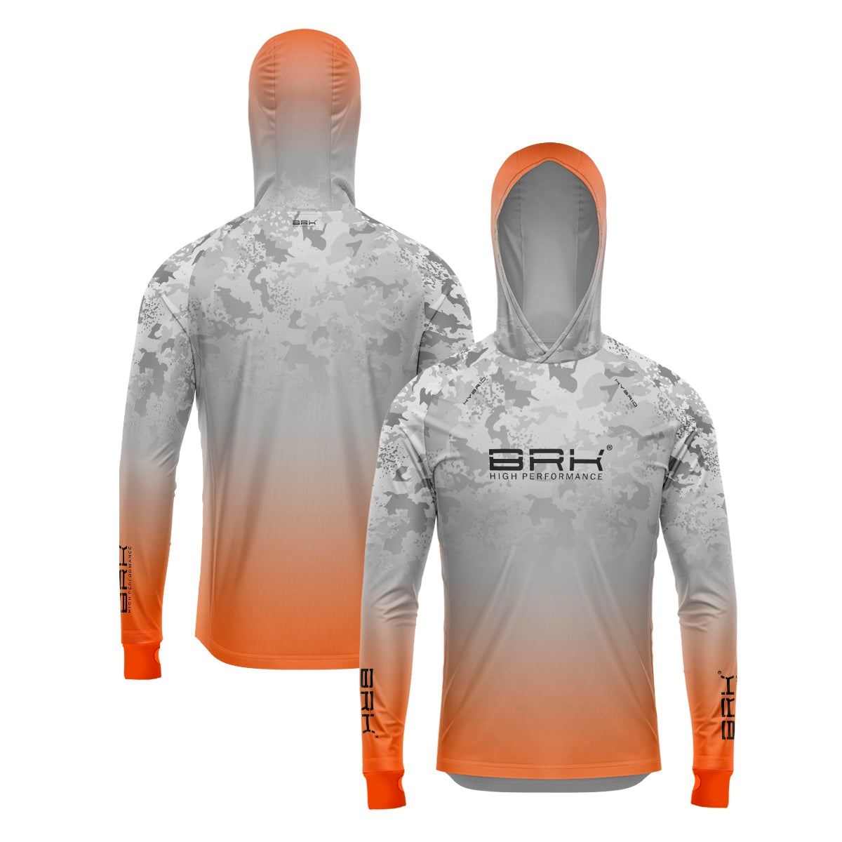 Camisa de Pesca Brk com Luva e Capuz Hybrid Camo Laranja com Proteção Solar UV50+ Brk Fishing