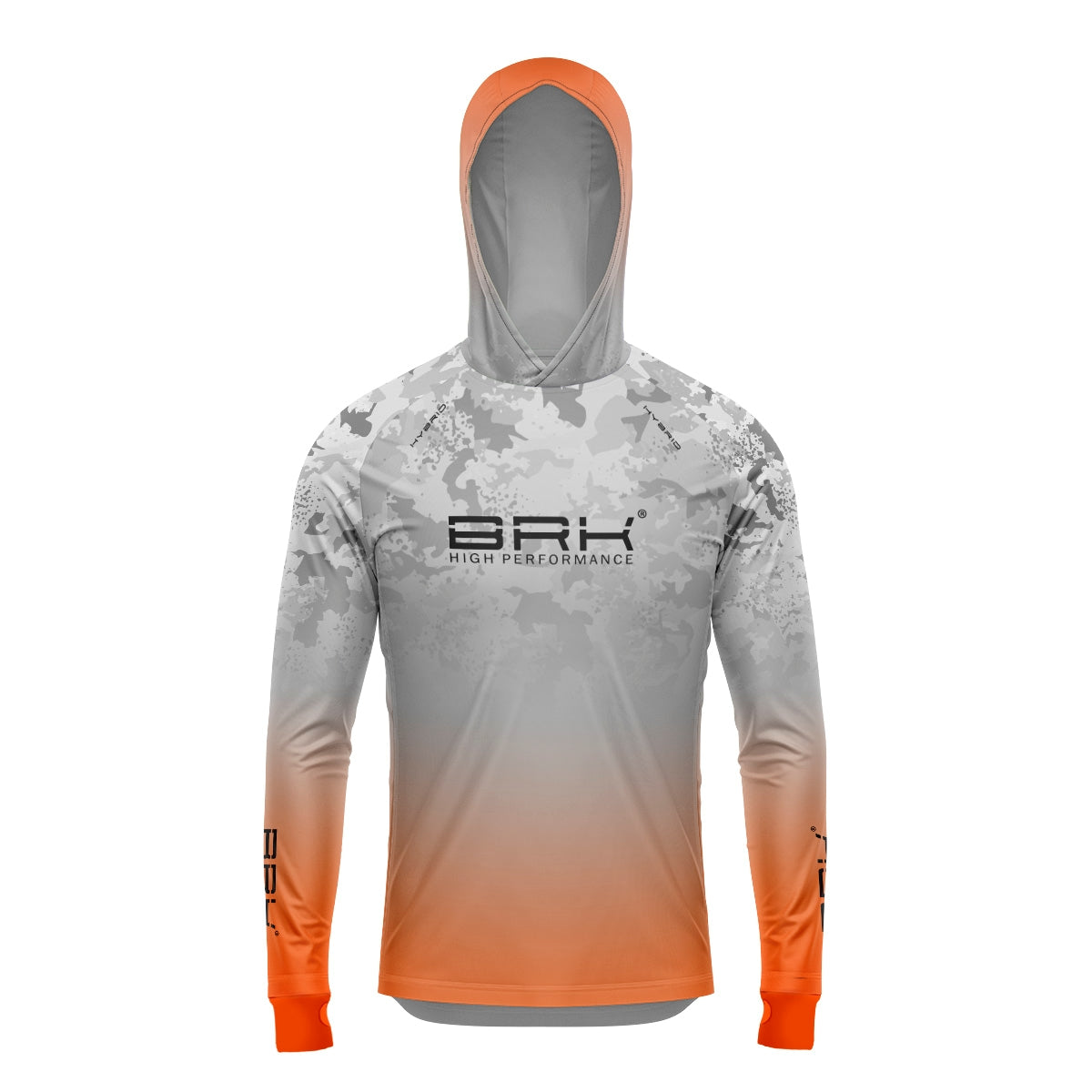 Camisa de Pesca Brk com Luva e Capuz Hybrid Camo Laranja com Proteção Solar UV50+ Brk Fishing
