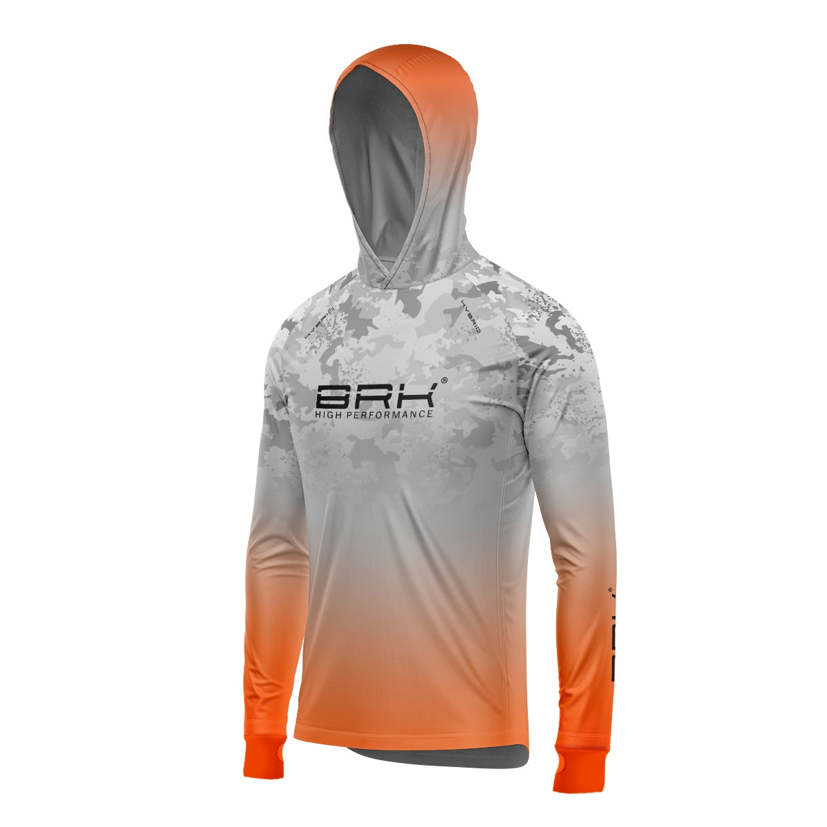 Camisa de Pesca Brk com Luva e Capuz Hybrid Camo Laranja com Proteção Solar UV50+ Brk Fishing