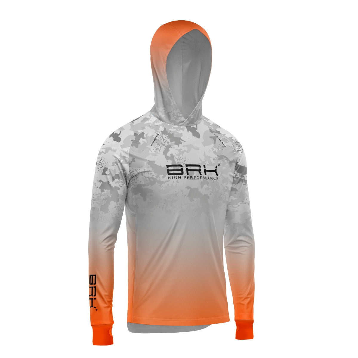 Camisa de Pesca Brk com Luva e Capuz Hybrid Camo Laranja com Proteção Solar UV50+ Brk Fishing