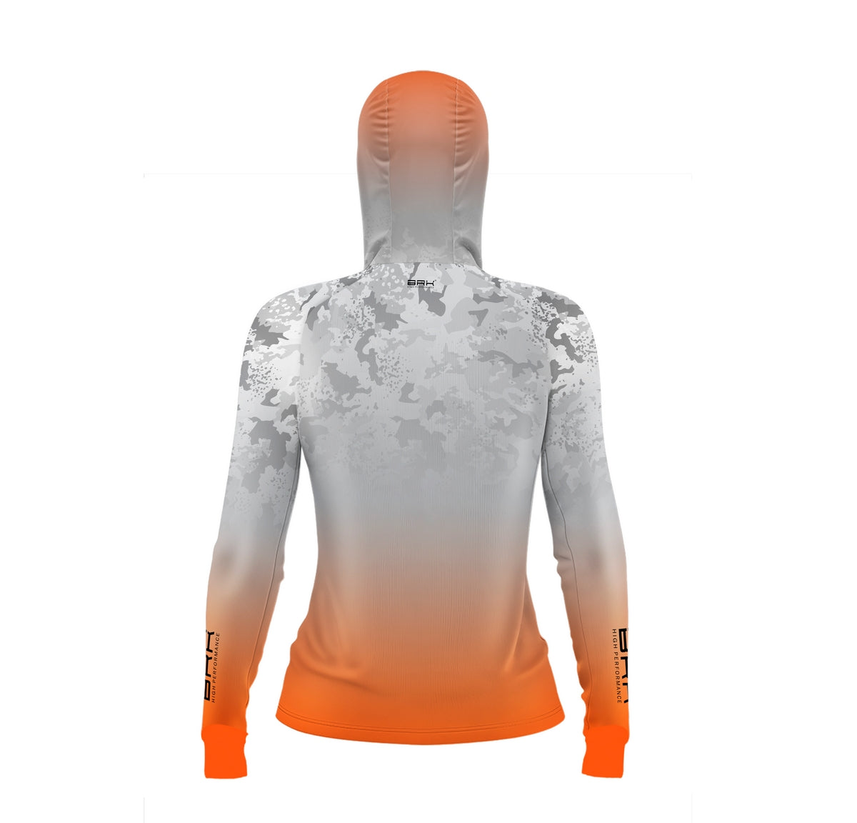 Camisa de Pesca Feminina Brk com Luva e Capuz Hybrid Camo Laranja com Proteção Solar UV50+ Brk Fishing