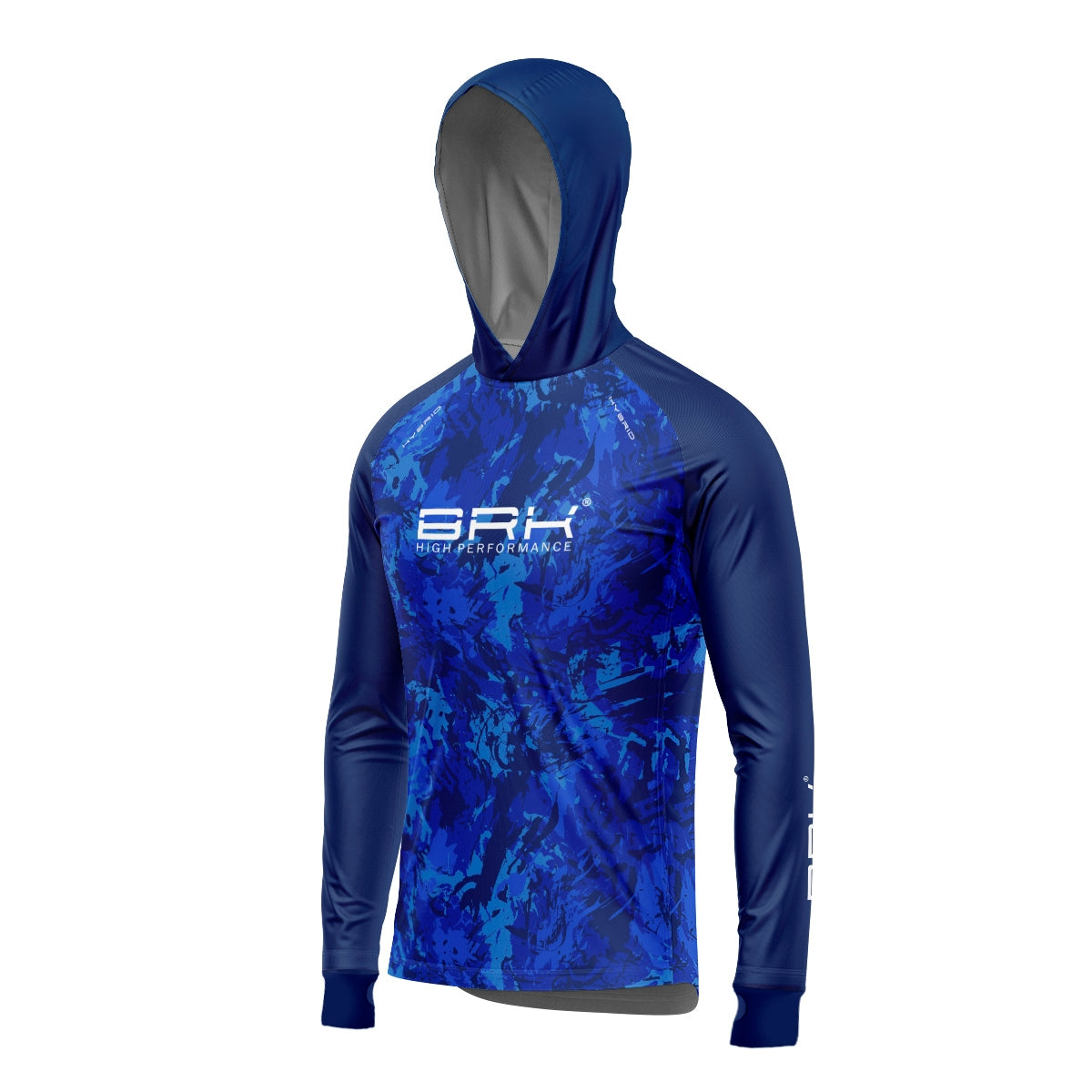 Camisa de Pesca Brk com Luva e Capuz Hybrid Camo Azul com Proteção Solar UV50+ Brk Fishing