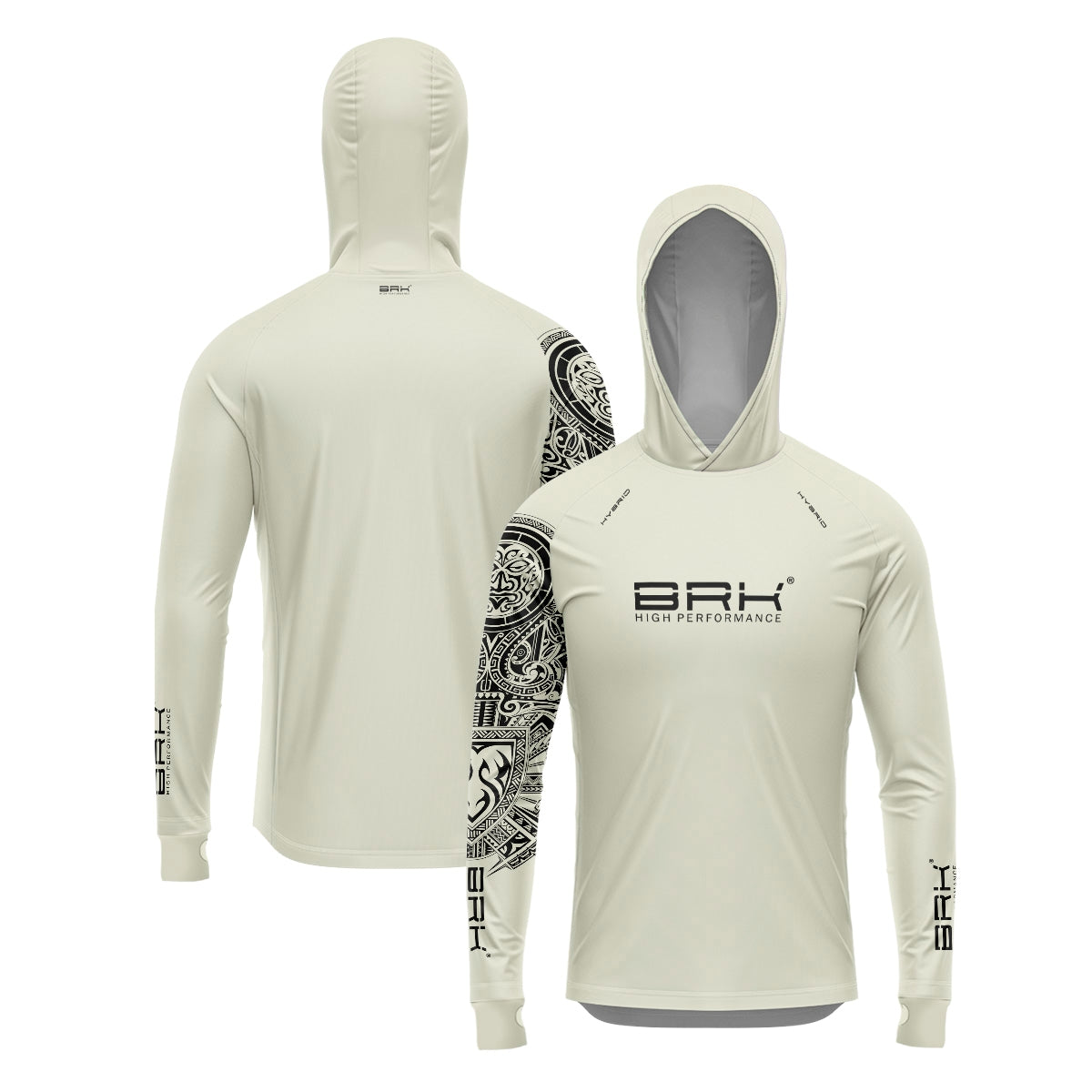 Camisa de Pesca Brk com Luva e Capuz Hybrid Essencial Maori Bege com Proteção Solar UV50+ Brk Fishing