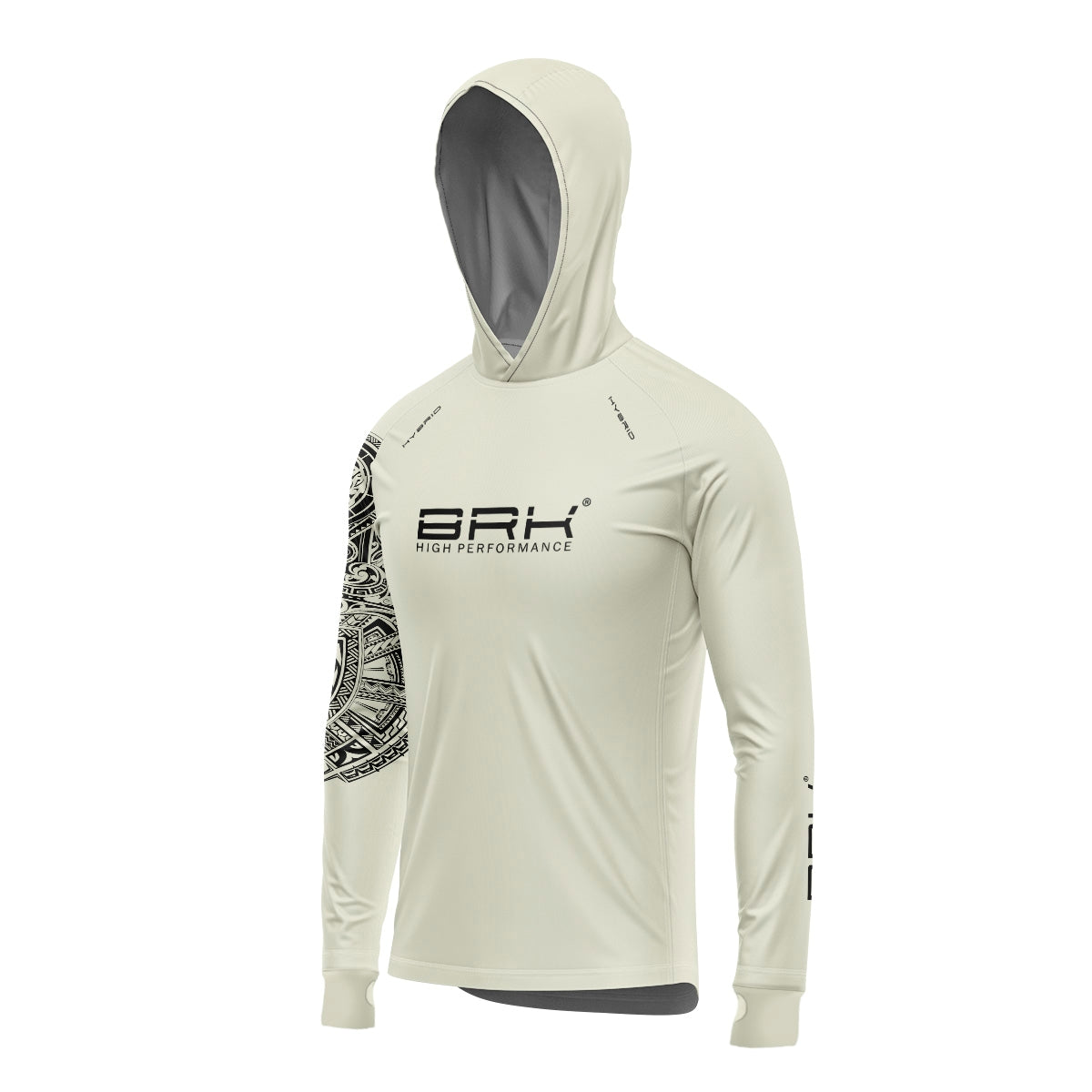 Camisa de Pesca Brk com Luva e Capuz Hybrid Essencial Maori Bege com Proteção Solar UV50+ Brk Fishing