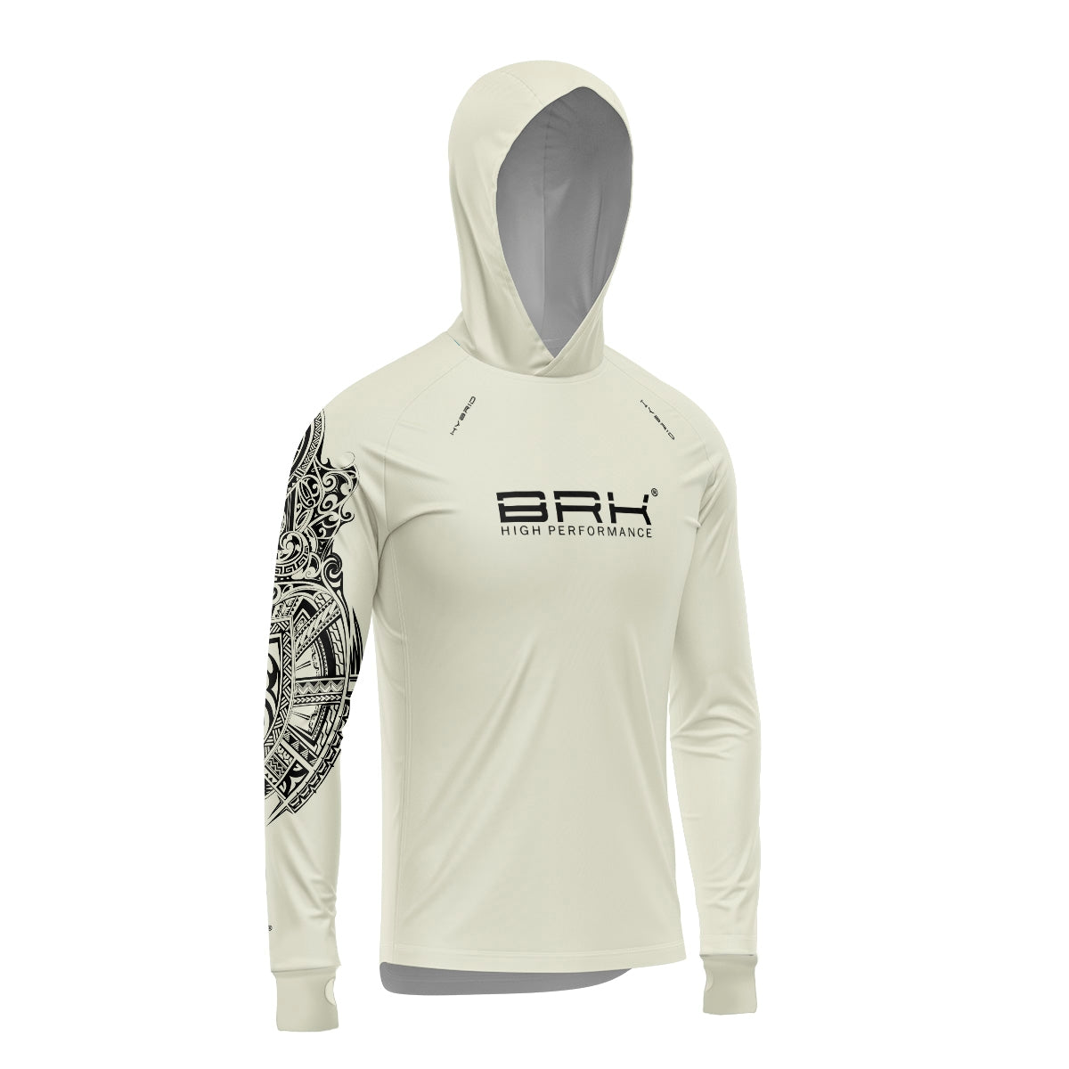 Camisa de Pesca Brk com Luva e Capuz Hybrid Essencial Maori Bege com Proteção Solar UV50+ Brk Fishing