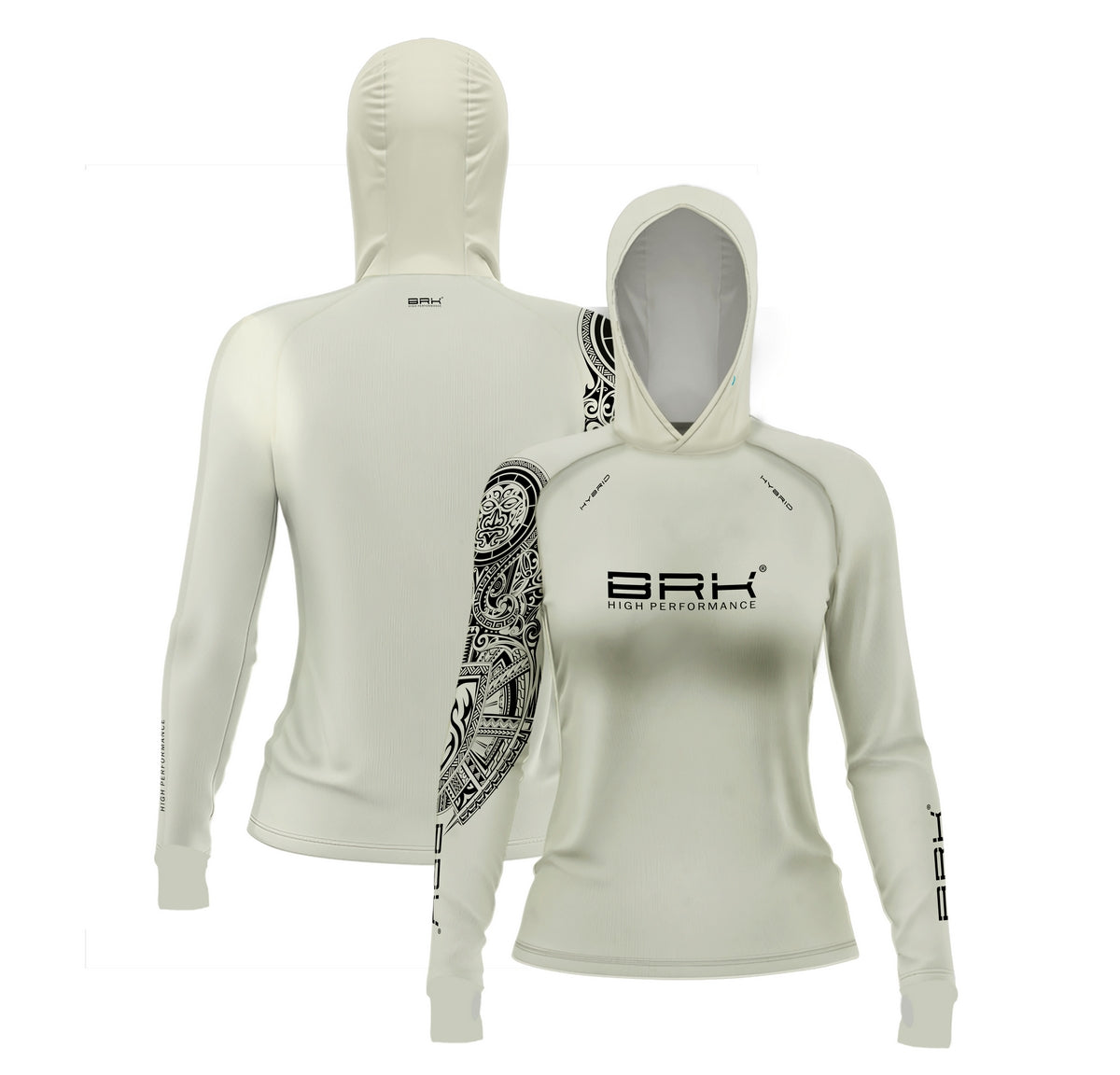 Camisa de Pesca Feminina Brk com Luva e Capuz Hybrid Essencial Maori Bege com Proteção Solar UV50+ Brk Fishing