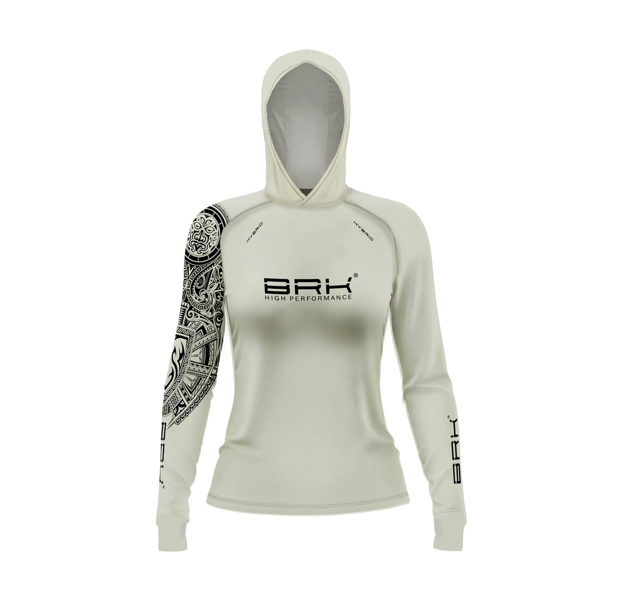 Camisa de Pesca Feminina Brk com Luva e Capuz Hybrid Essencial Maori Bege com Proteção Solar UV50+ Brk Fishing