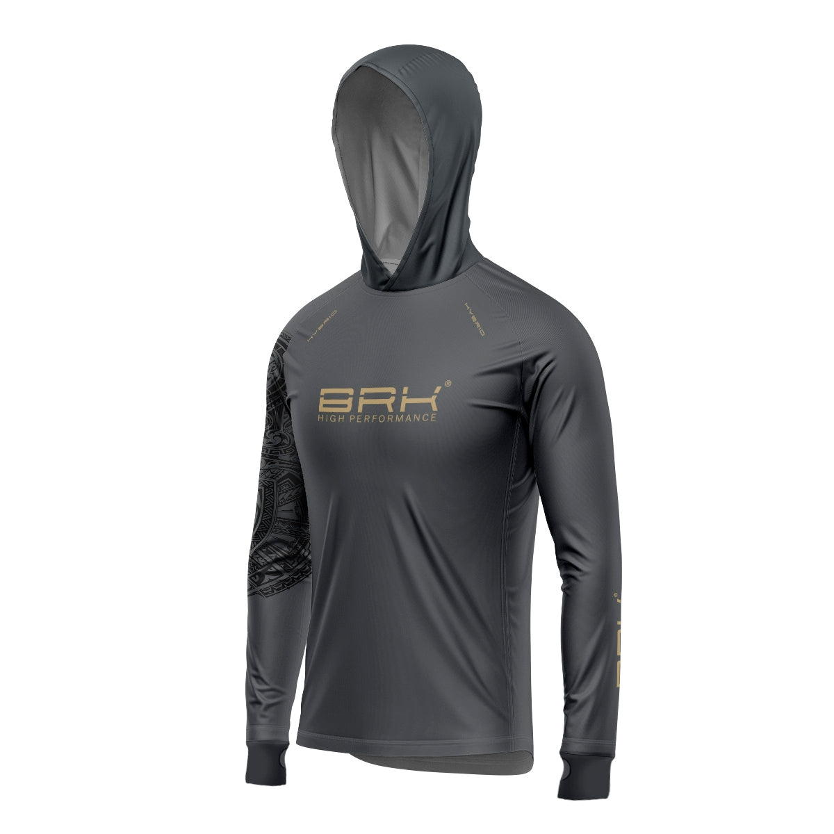 Camisa de Pesca Brk com Luva e Capuz Hybrid Sport Maori Cinza com Proteção Solar UV50+ Brk Fishing
