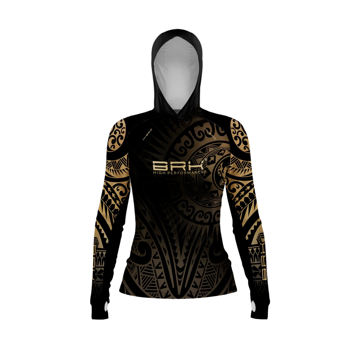 Camisa de Pesca Feminina Brk com Luva e Capuz Hybrid Maori Bege com Proteção Solar UV50+ Brk Fishing