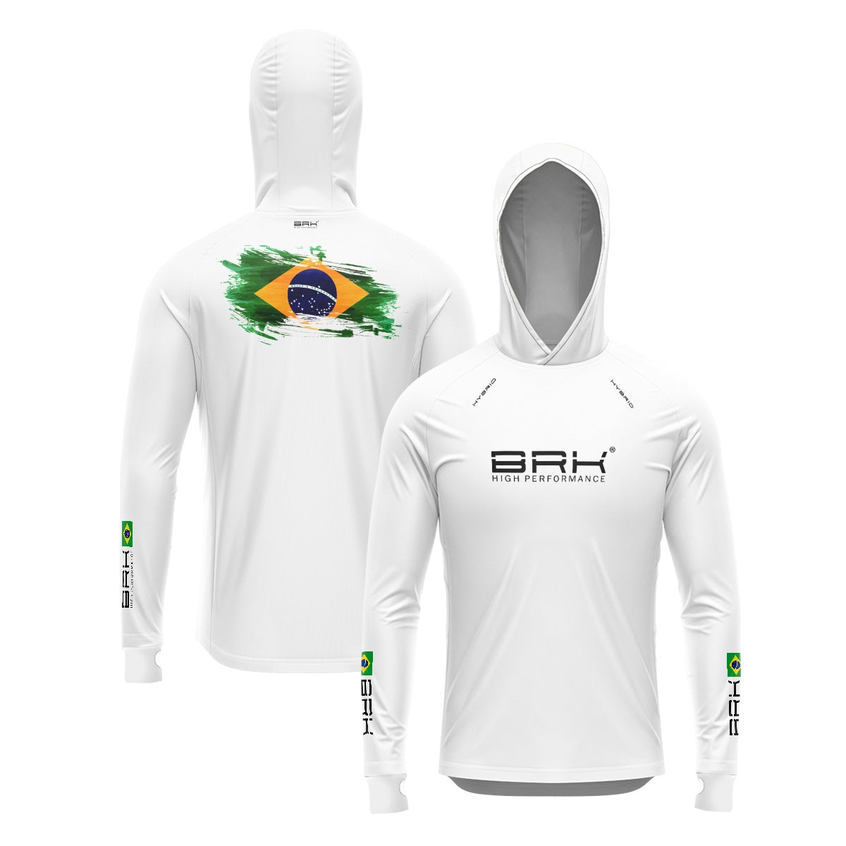 Camisa de Pesca Brk com Luva e Capuz Hybrid Branca Brasil com Proteção Solar UV50+ Brk Fishing