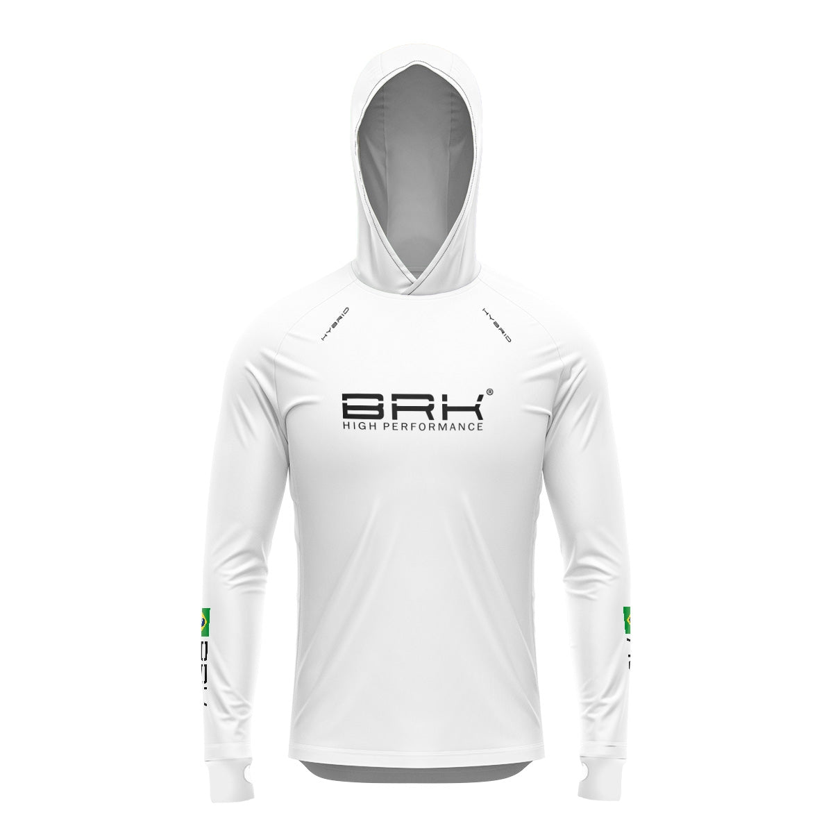Camisa de Pesca Brk com Luva e Capuz Hybrid Branca Brasil com Proteção Solar UV50+ Brk Fishing