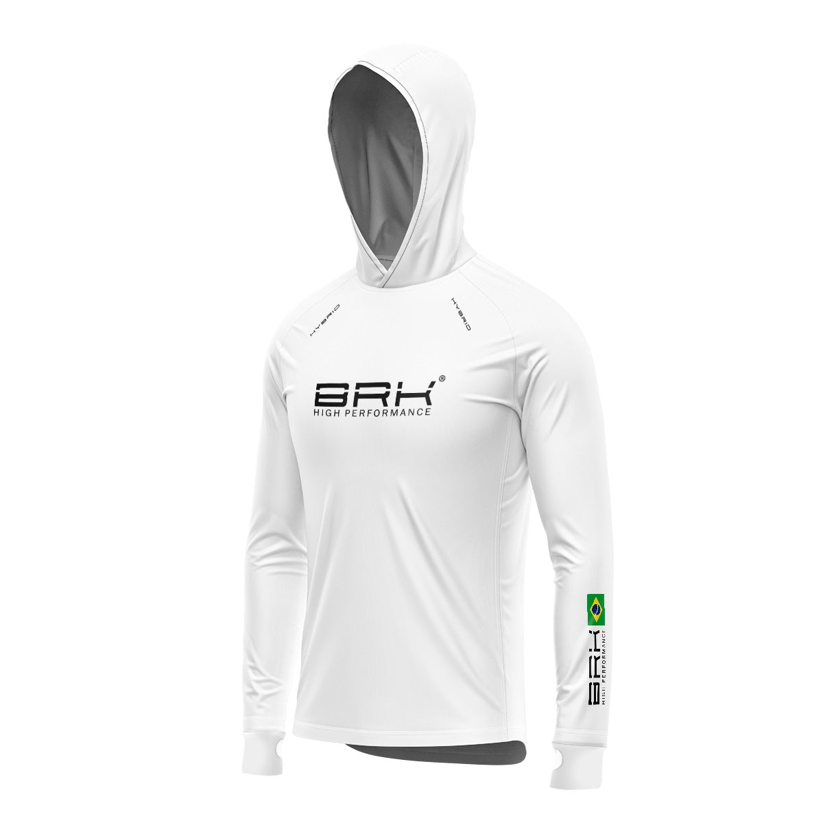 Camisa de Pesca Brk com Luva e Capuz Hybrid Branca Brasil com Proteção Solar UV50+ Brk Fishing
