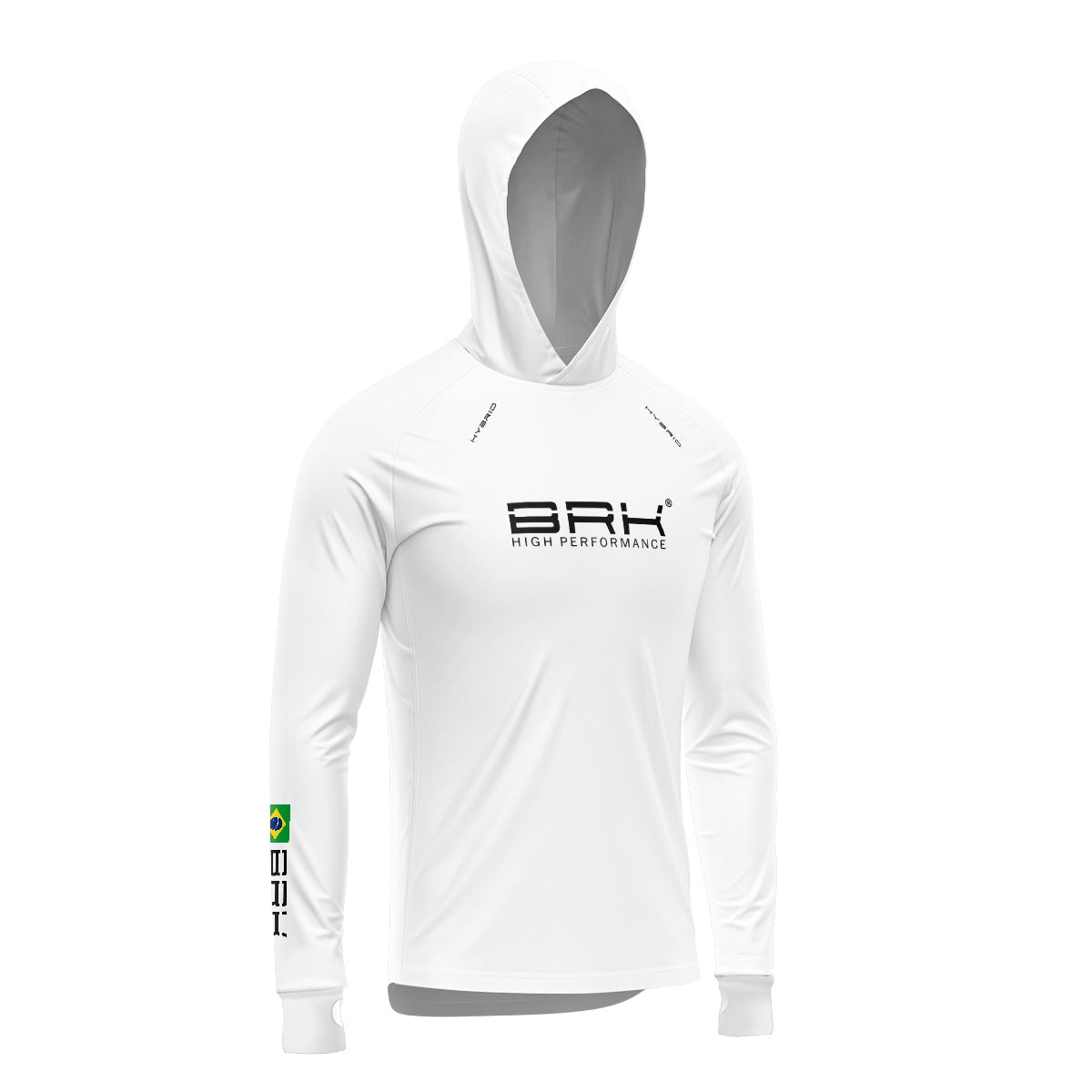 Camisa de Pesca Brk com Luva e Capuz Hybrid Branca Brasil com Proteção Solar UV50+ Brk Fishing