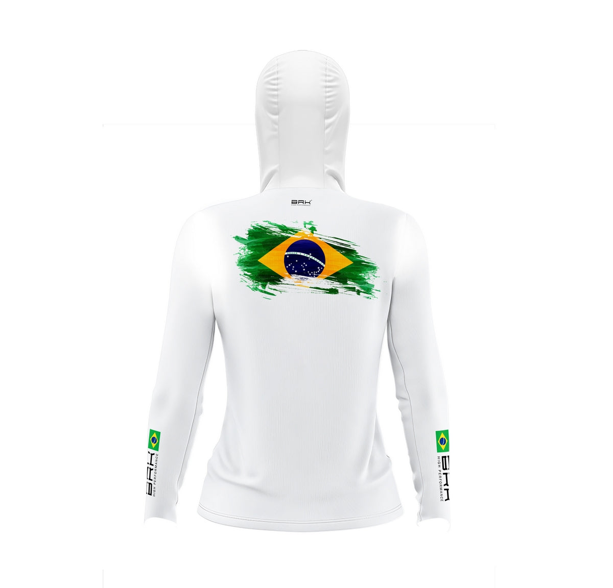 Camisa de Pesca Feminina Brk com Luva e Capuz Hybrid Branca Brasil com Proteção Solar UV50+ Brk Fishing