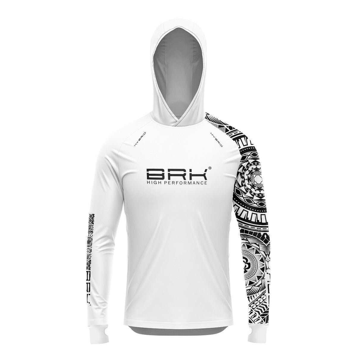 Camisa de Pesca Brk com Luva e Capuz Hybrid Branca Maori com Proteção Solar UV50+ Brk Fishing