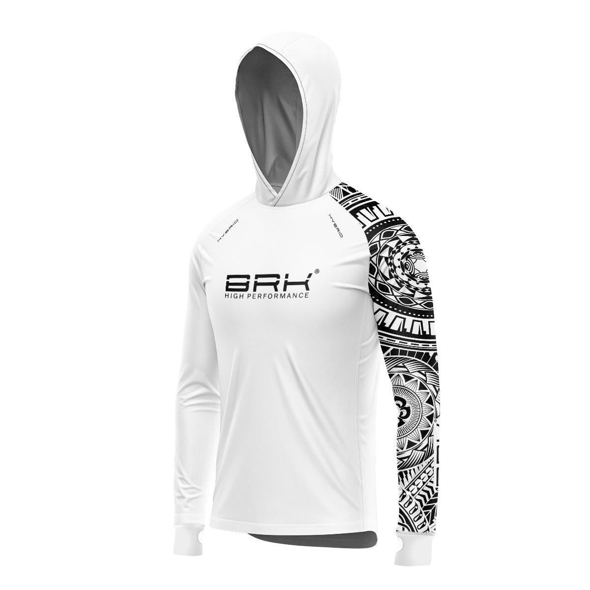 Camisa de Pesca Brk com Luva e Capuz Hybrid Branca Maori com Proteção Solar UV50+ Brk Fishing