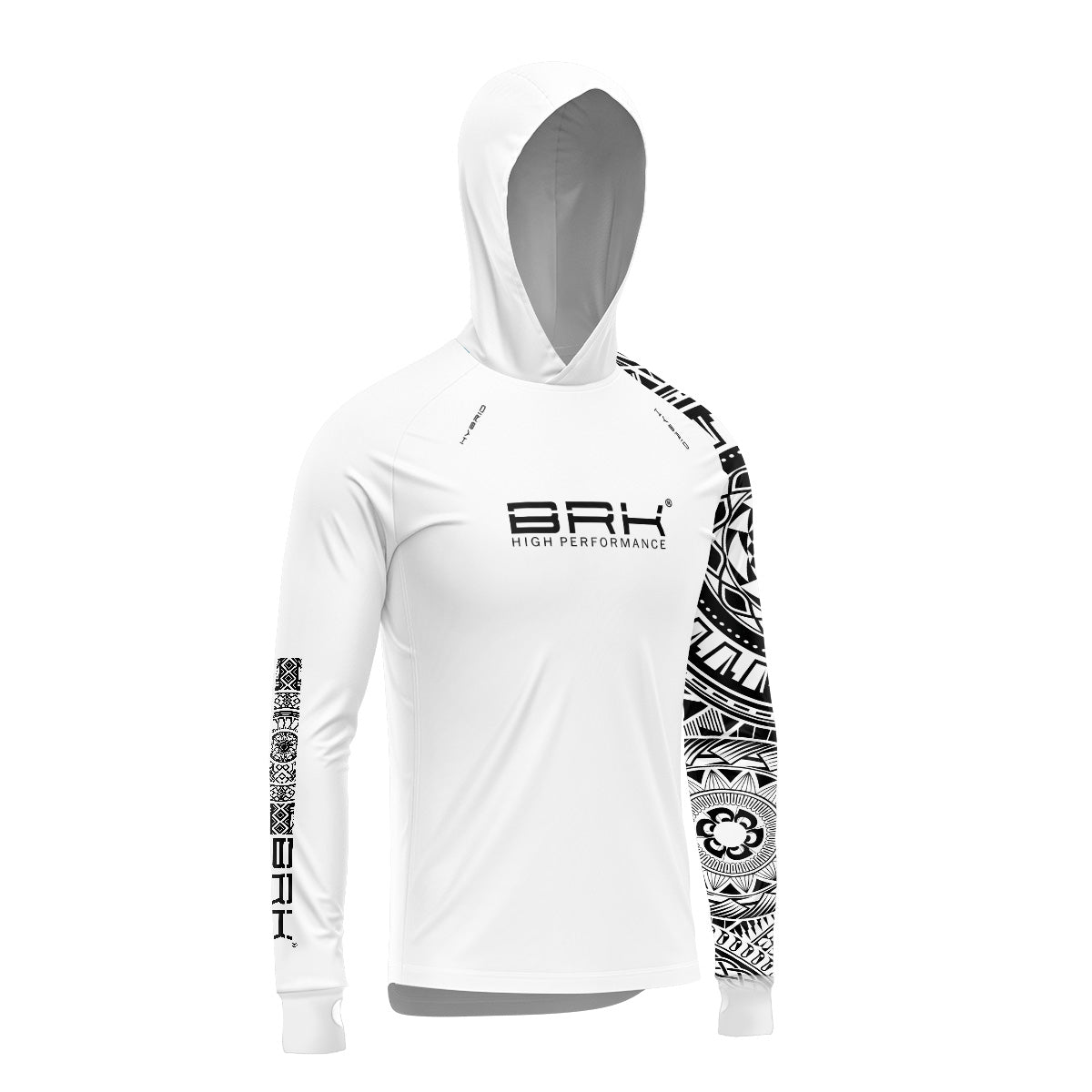 Camisa de Pesca Brk com Luva e Capuz Hybrid Branca Maori com Proteção Solar UV50+ Brk Fishing