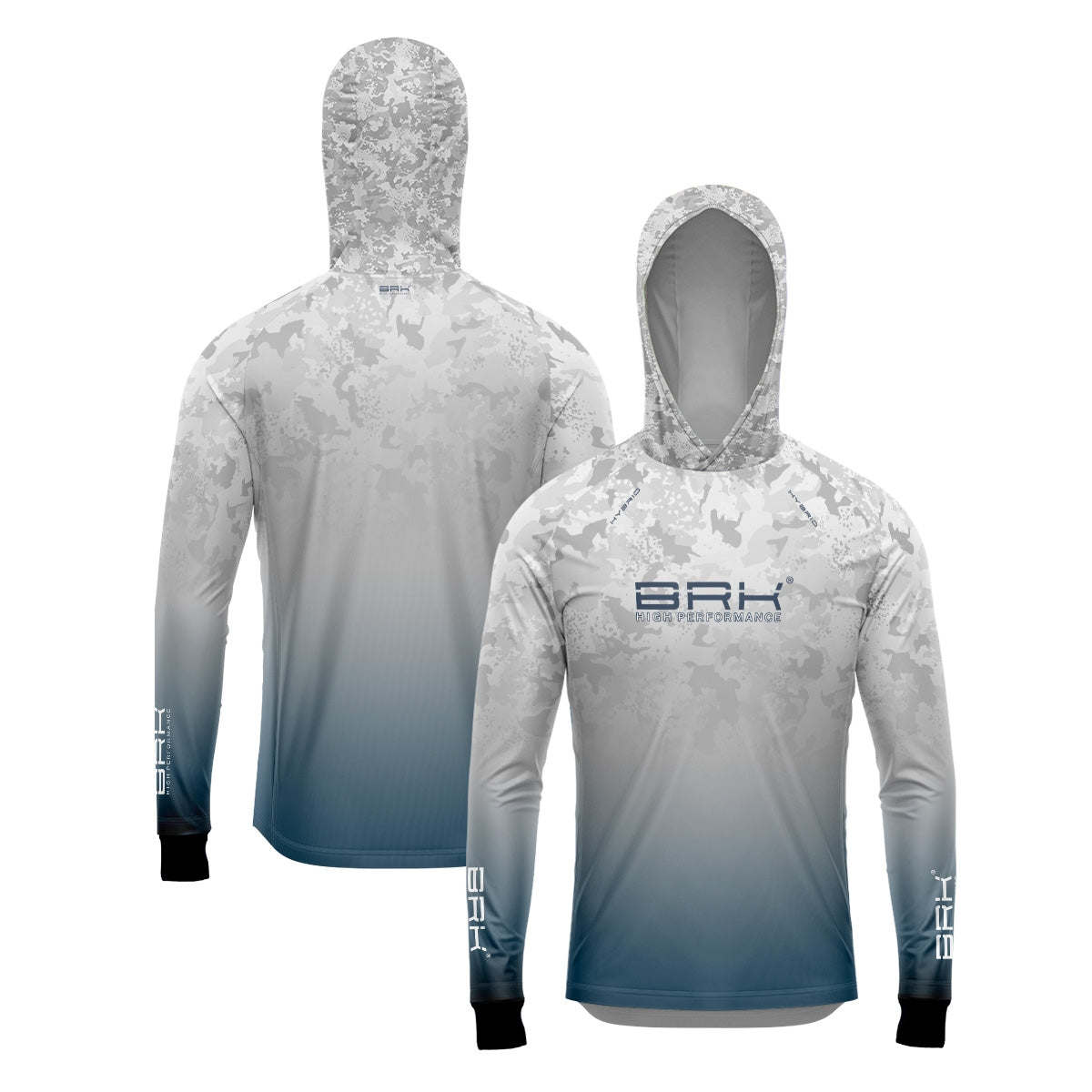 Camisa de Pesca Brk com Luva e Capuz Hybrid Camo Branca e Azul com Proteção Solar UV50+ Brk Fishing