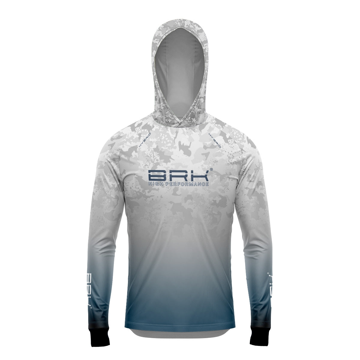 Camisa de Pesca Brk com Luva e Capuz Hybrid Camo Branca e Azul com Proteção Solar UV50+ Brk Fishing
