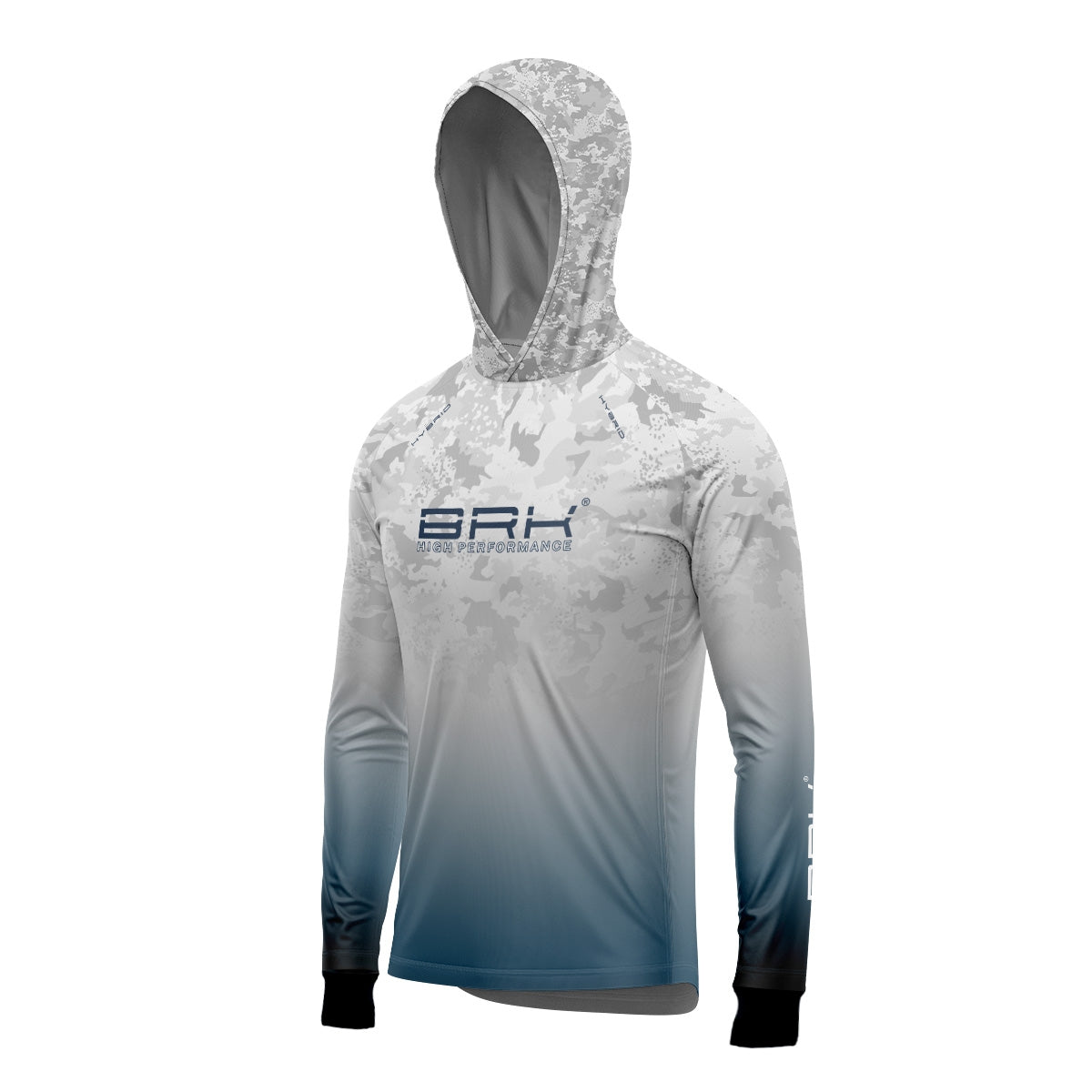 Camisa de Pesca Brk com Luva e Capuz Hybrid Camo Branca e Azul com Proteção Solar UV50+ Brk Fishing
