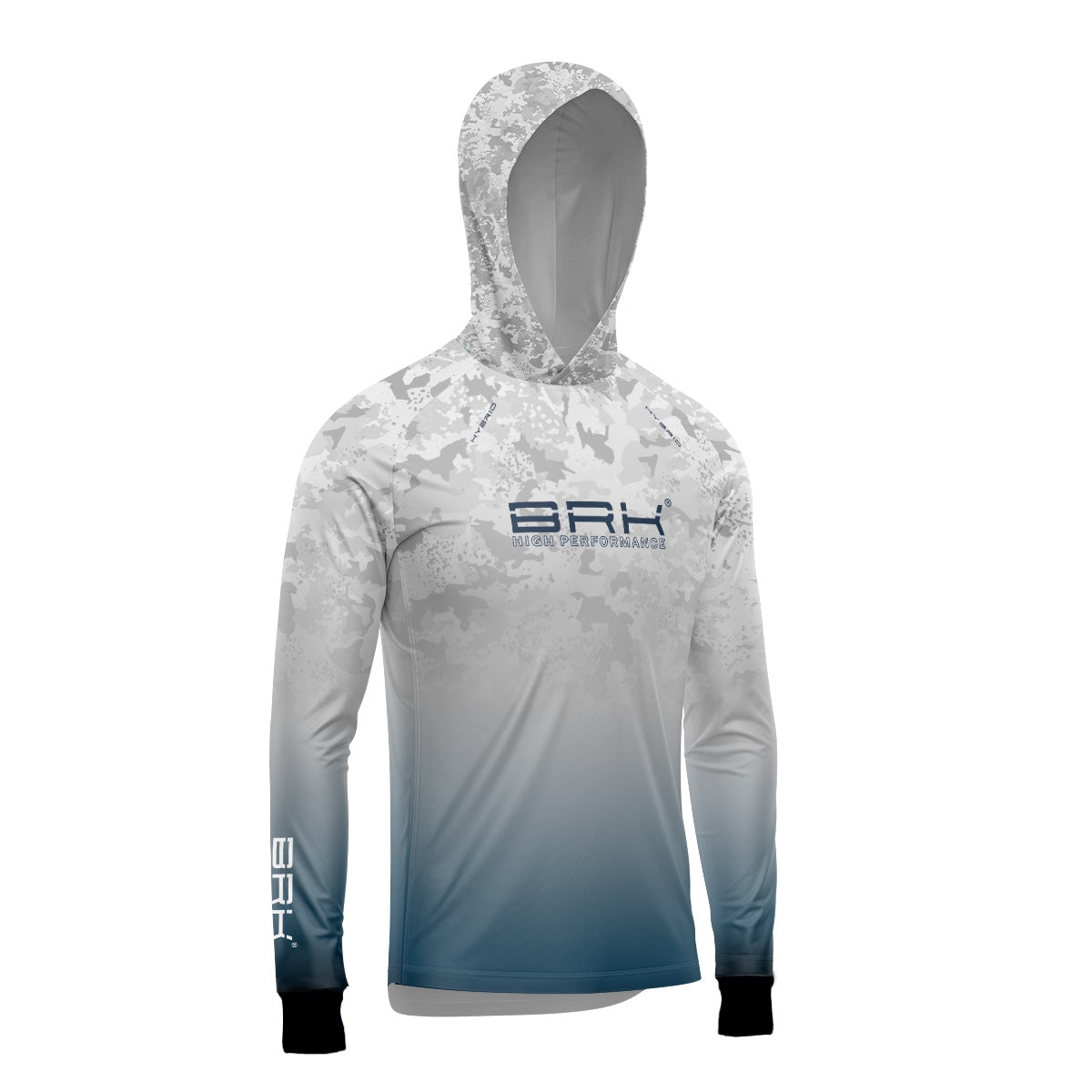 Camisa de Pesca Brk com Luva e Capuz Hybrid Camo Branca e Azul com Proteção Solar UV50+ Brk Fishing