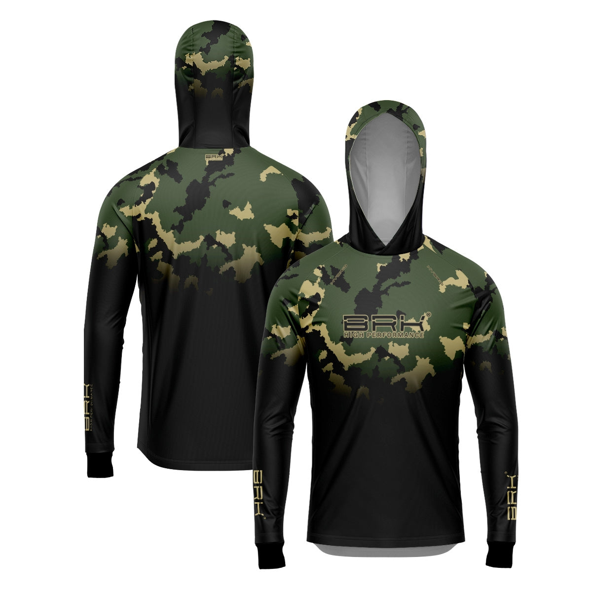 Camisa de Pesca Brk com Luva e Capuz Hybrid Camuflada Verde com Proteção Solar UV50+ Brk Fishing