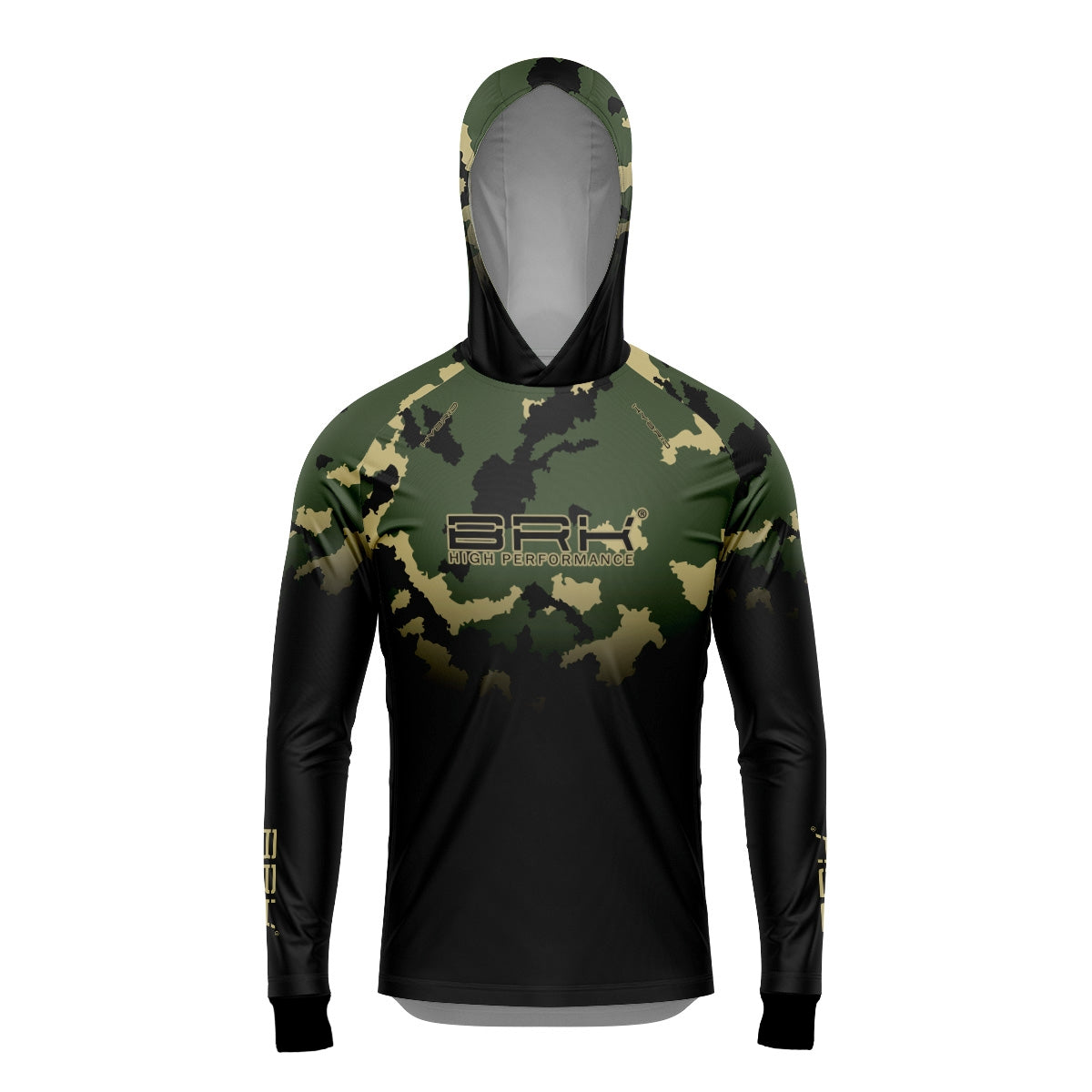 Camisa de Pesca Brk com Luva e Capuz Hybrid Camuflada Verde com Proteção Solar UV50+ Brk Fishing
