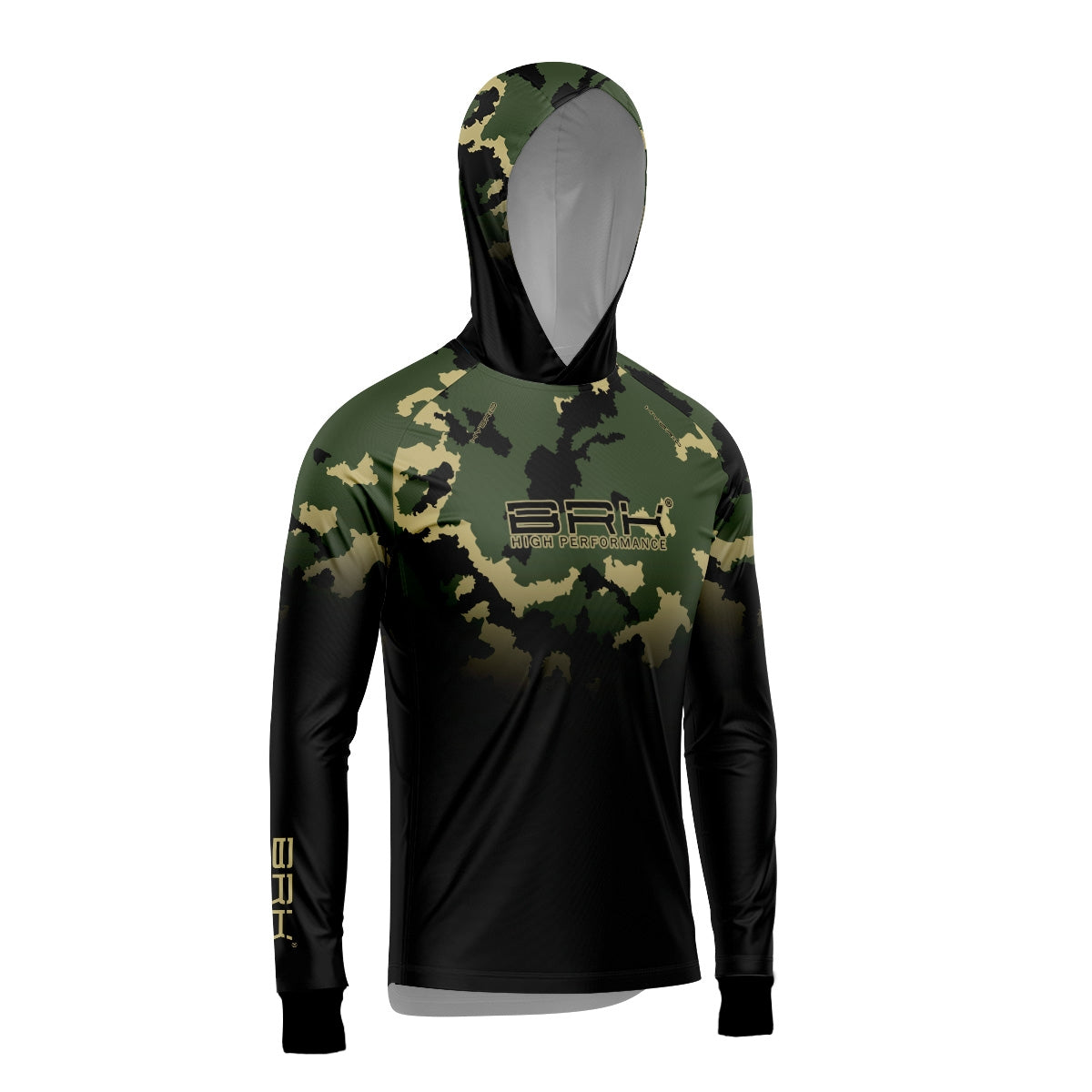 Camisa de Pesca Brk com Luva e Capuz Hybrid Camuflada Verde com Proteção Solar UV50+ Brk Fishing