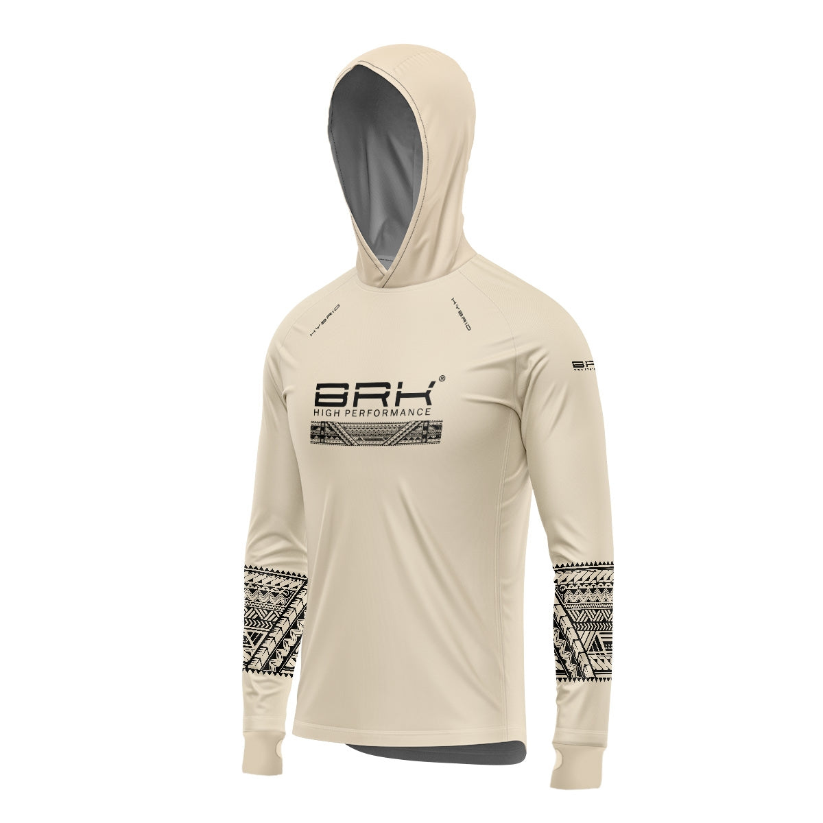 Camisa de Pesca Brk com Luva e Capuz Hybrid Maori Bege com Proteção Solar UV50+ Brk Fishing