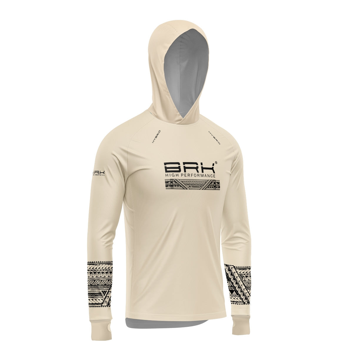 Camisa de Pesca Brk com Luva e Capuz Hybrid Maori Bege com Proteção Solar UV50+ Brk Fishing