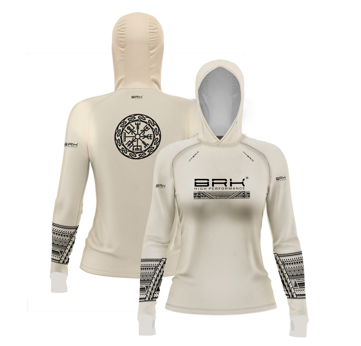 Camisa de Pesca Feminina Brk com Luva e Capuz Hybrid Maori Bege com Proteção Solar UV50+ Brk Fishing