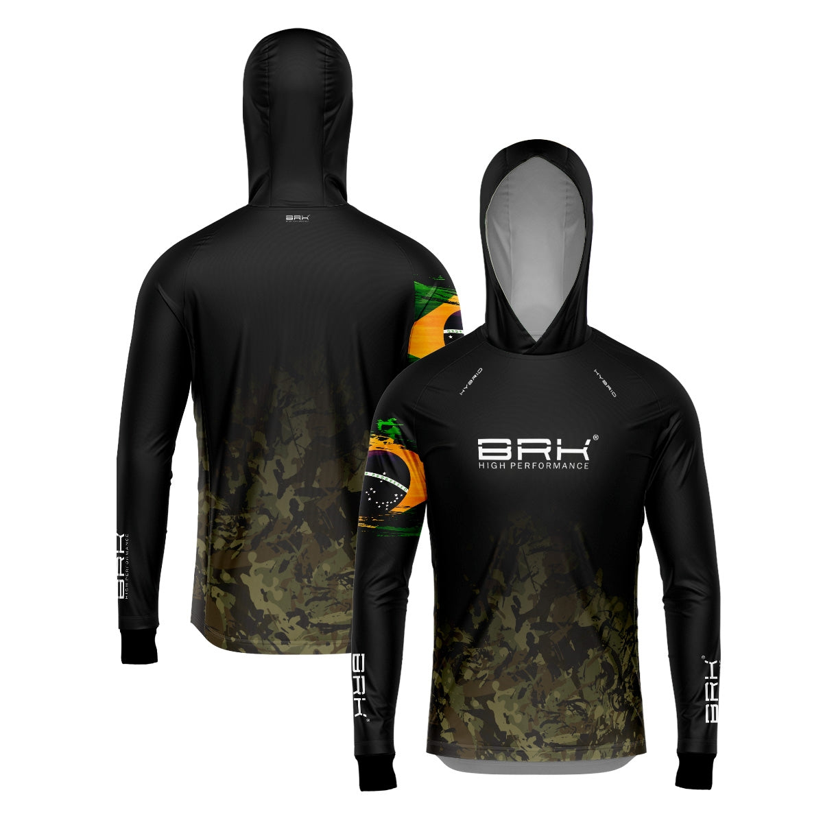 Camisa de Pesca Brk com Luva e Capuz Hybrid Camuflado Preto e Bege com Proteção Solar UV50+ Brk Fishing