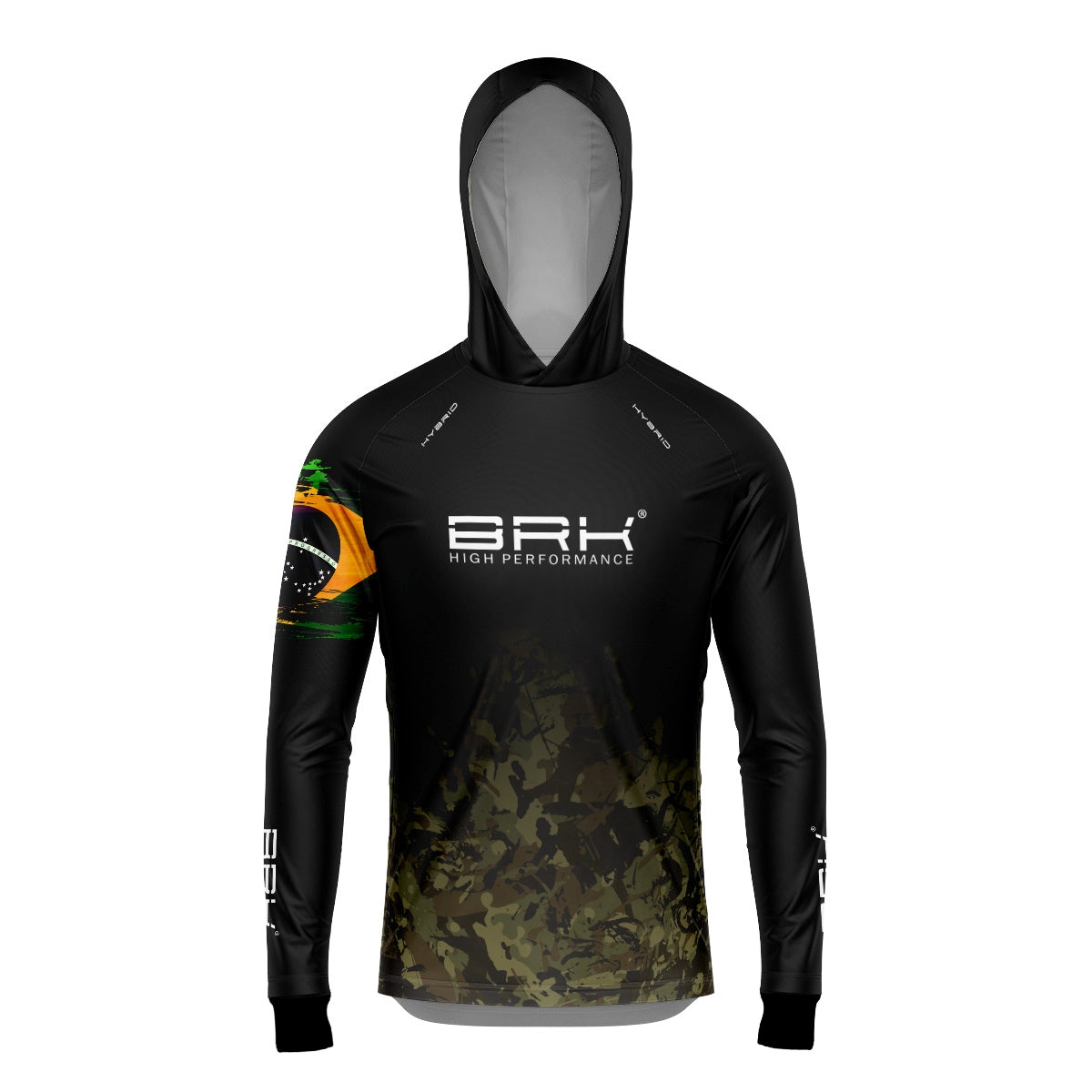 Camisa de Pesca Brk com Luva e Capuz Hybrid Camuflado Preto e Bege com Proteção Solar UV50+ Brk Fishing