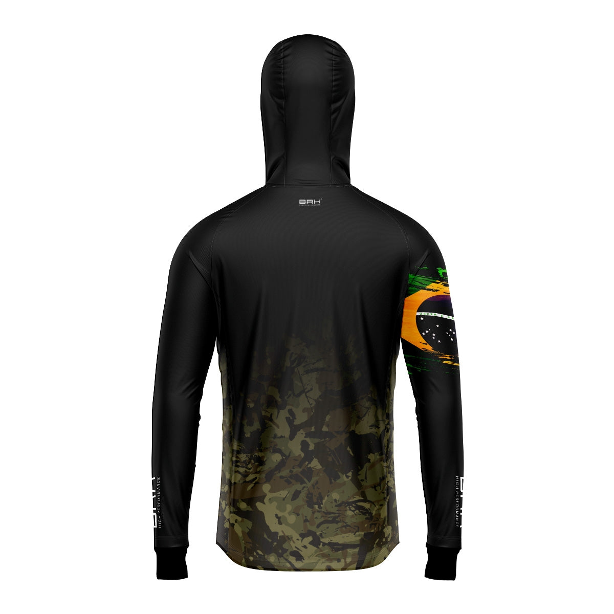 Camisa de Pesca Brk com Luva e Capuz Hybrid Camuflado Preto e Bege com Proteção Solar UV50+ Brk Fishing