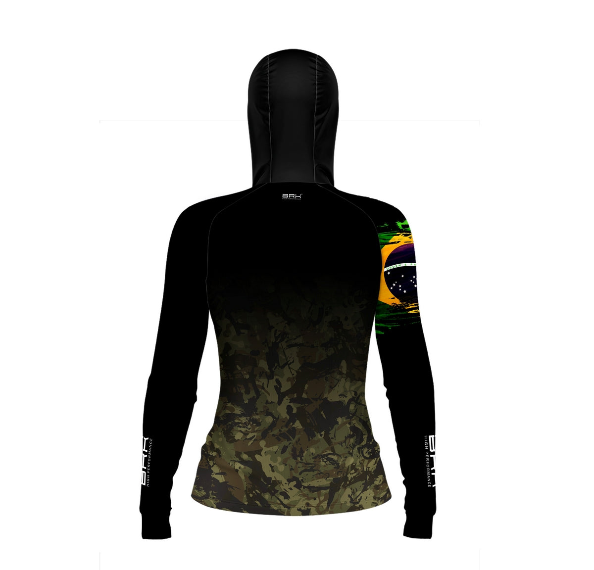 Camisa de Pesca Feminina Brk com Luva e Capuz Hybrid Camuflado Preto e Bege com Proteção Solar UV50+ Brk Fishing