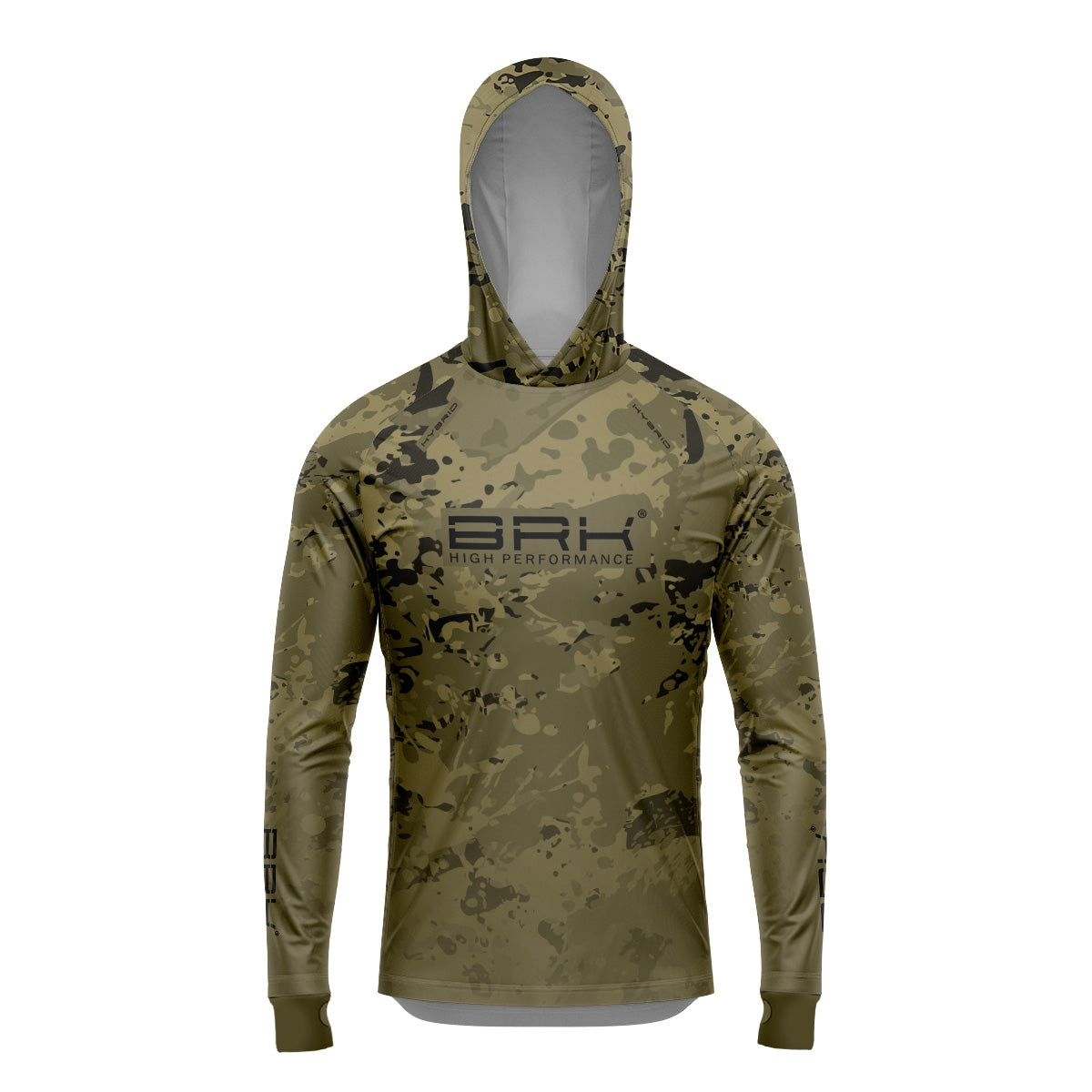 Camisa de Pesca Brk com Luva e Capuz Hybrid Camuflado Verde com Proteção Solar UV50+ Brk Fishing