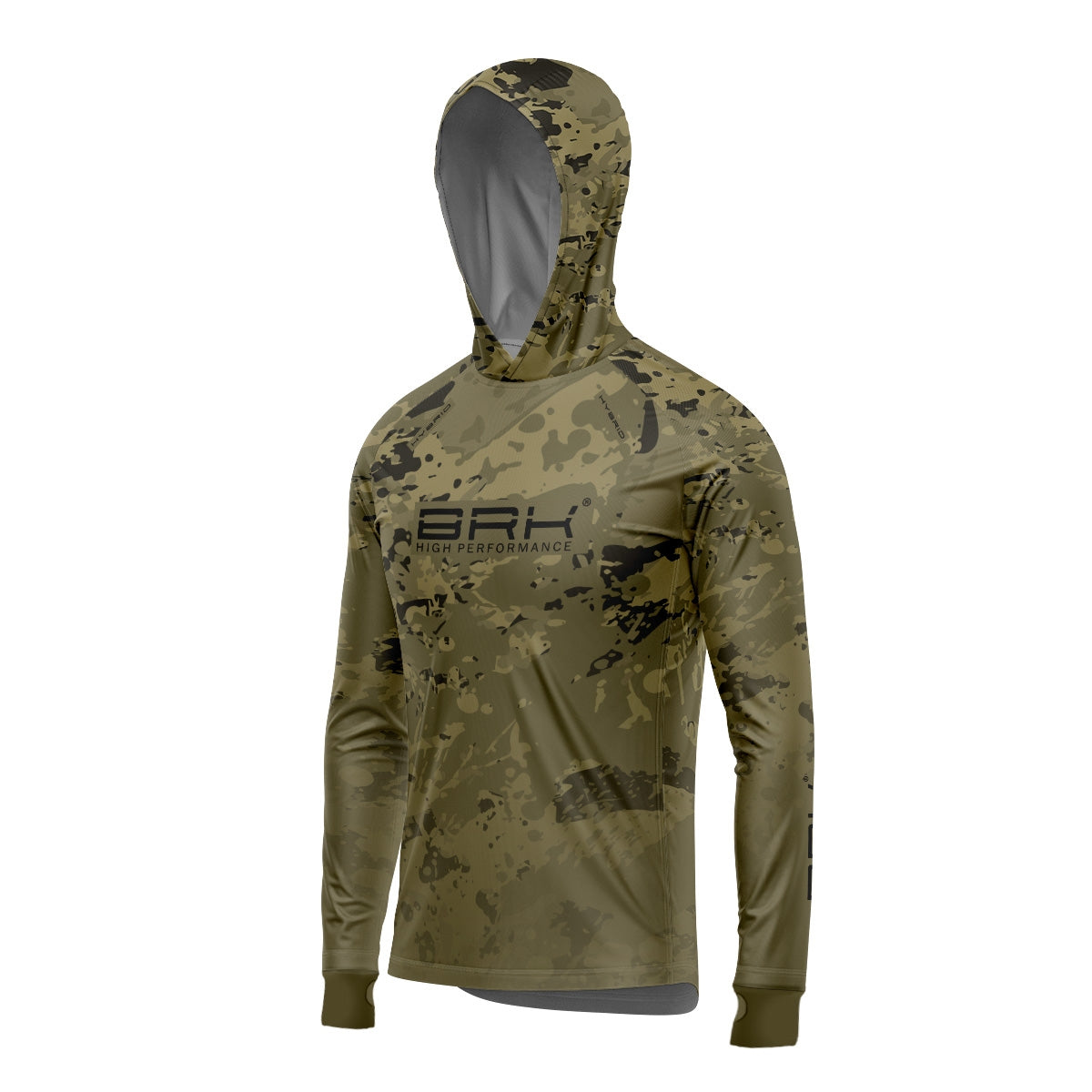 Camisa de Pesca Brk com Luva e Capuz Hybrid Camuflado Verde com Proteção Solar UV50+ Brk Fishing