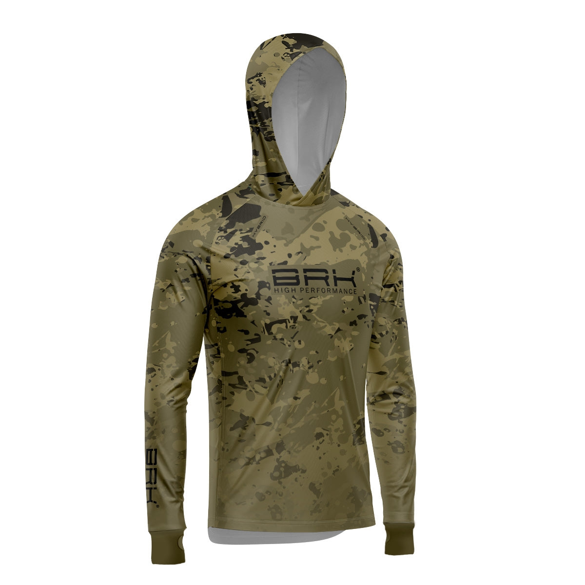 Camisa de Pesca Brk com Luva e Capuz Hybrid Camuflado Verde com Proteção Solar UV50+ Brk Fishing