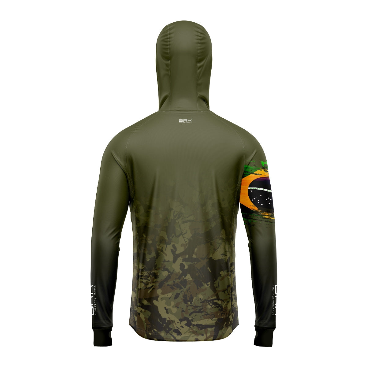 Camisa de Pesca Brk com Luva e Capuz Hybrid Camuflado Verde Brasil com Proteção Solar UV50+ Brk Fishing