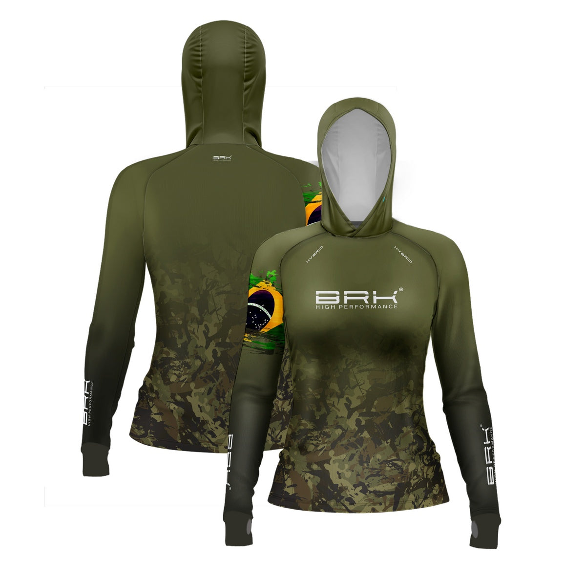 Camisa de Pesca Feminina Brk com Luva e Capuz Hybrid Maori Branca com Proteção Solar UV50+ Brk Fishing