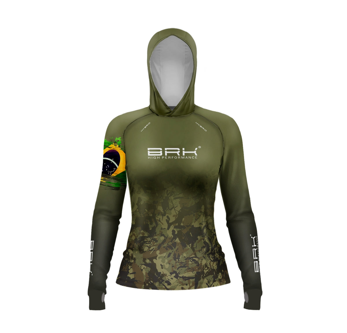 Camisa de Pesca Feminina Brk com Luva e Capuz Hybrid Maori Branca com Proteção Solar UV50+ Brk Fishing