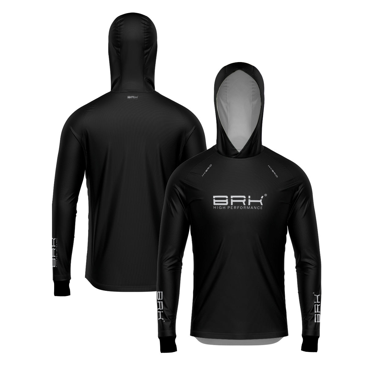 Camisa de Pesca Brk com Luva e Capuz Hybrid Clean Preta com Proteção Solar UV50+ Brk Fishing
