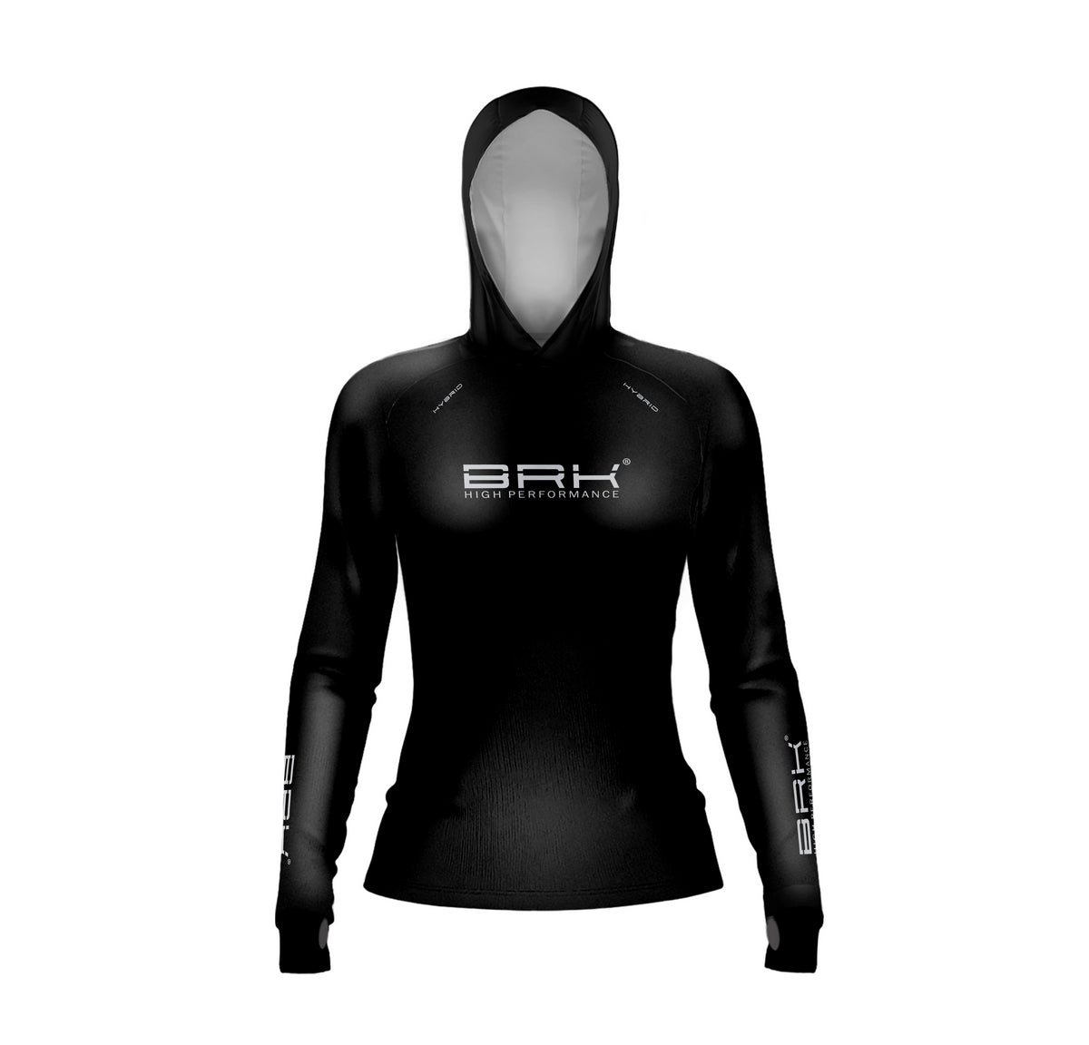 Camisa de Pesca Feminina Brk com Luva e Capuz Hybrid Clean Preta com Proteção Solar UV50+ Brk Fishing