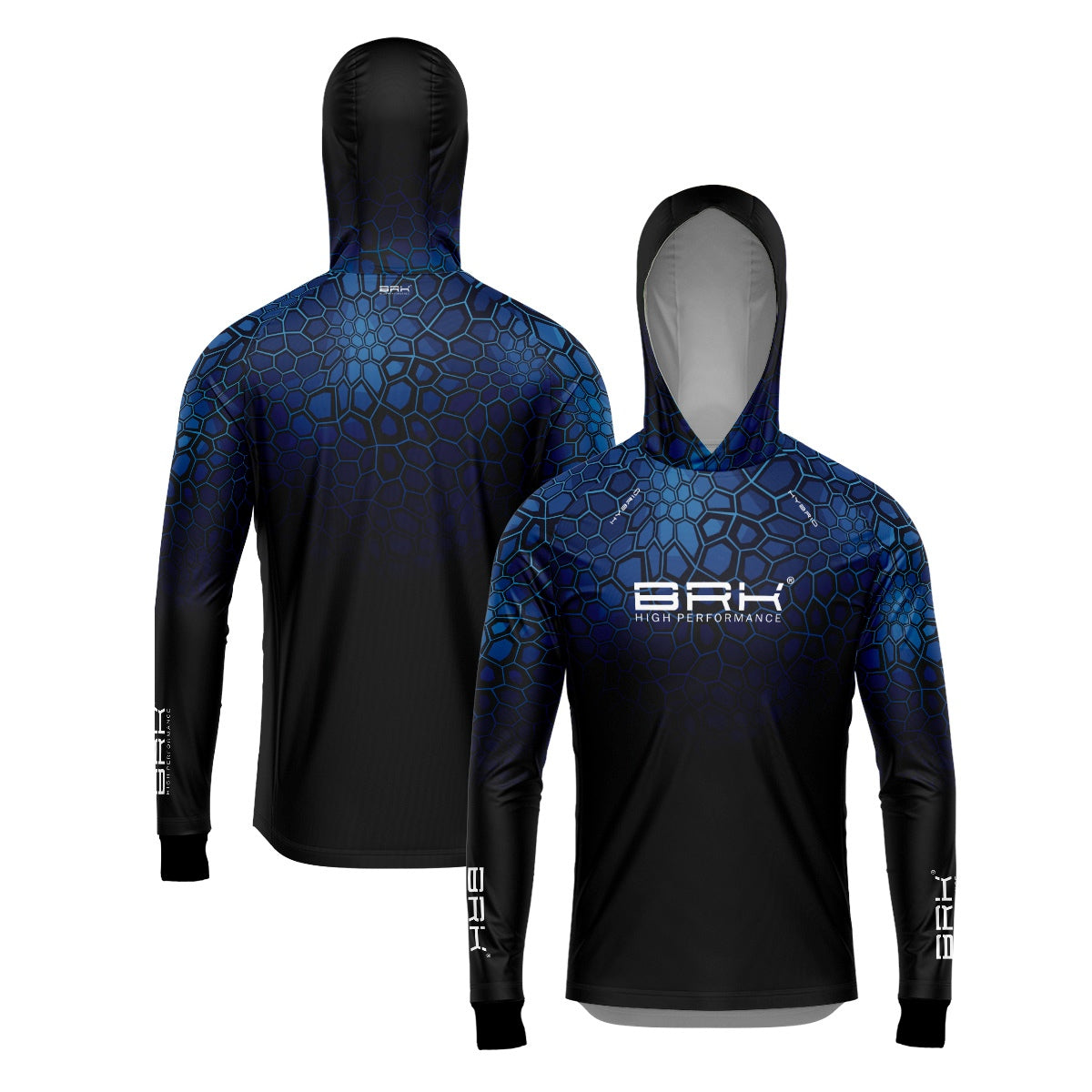 Camisa de Pesca Brk com Luva e Capuz Hybrid Cryptek Azul com Proteção Solar UV50+ Brk Fishing