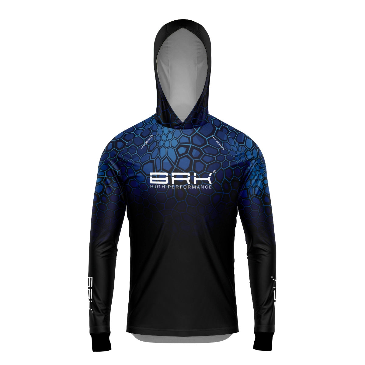 Camisa de Pesca Brk com Luva e Capuz Hybrid Cryptek Azul com Proteção Solar UV50+ Brk Fishing