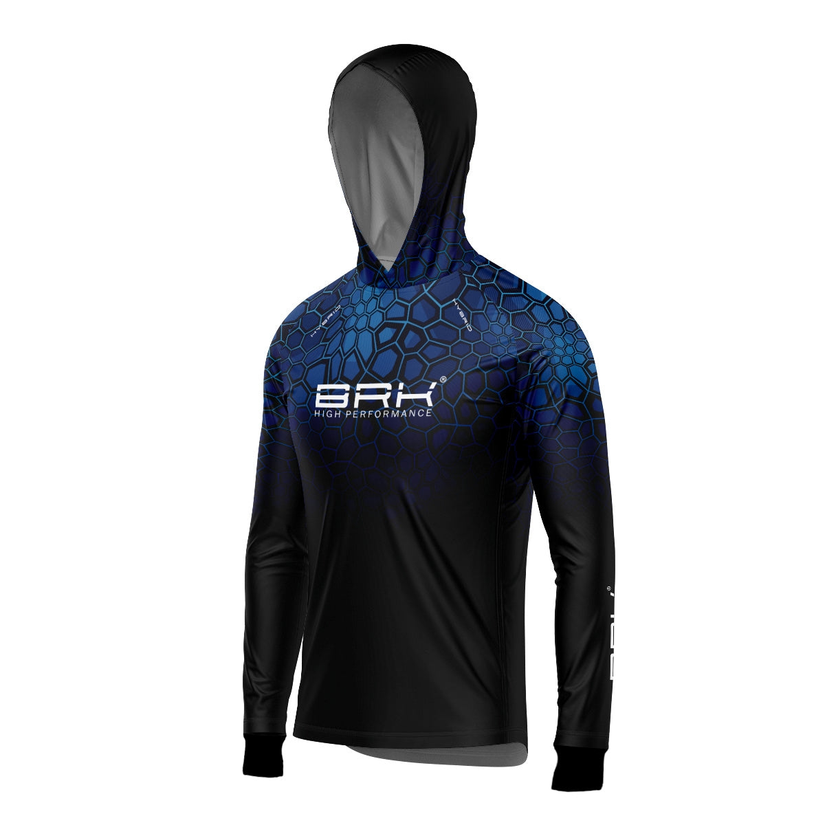 Camisa de Pesca Brk com Luva e Capuz Hybrid Cryptek Azul com Proteção Solar UV50+ Brk Fishing