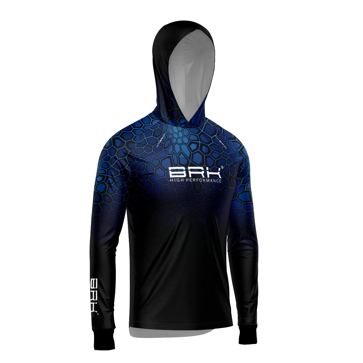 Camisa de Pesca Brk com Luva e Capuz Hybrid Cryptek Azul com Proteção Solar UV50+ Brk Fishing