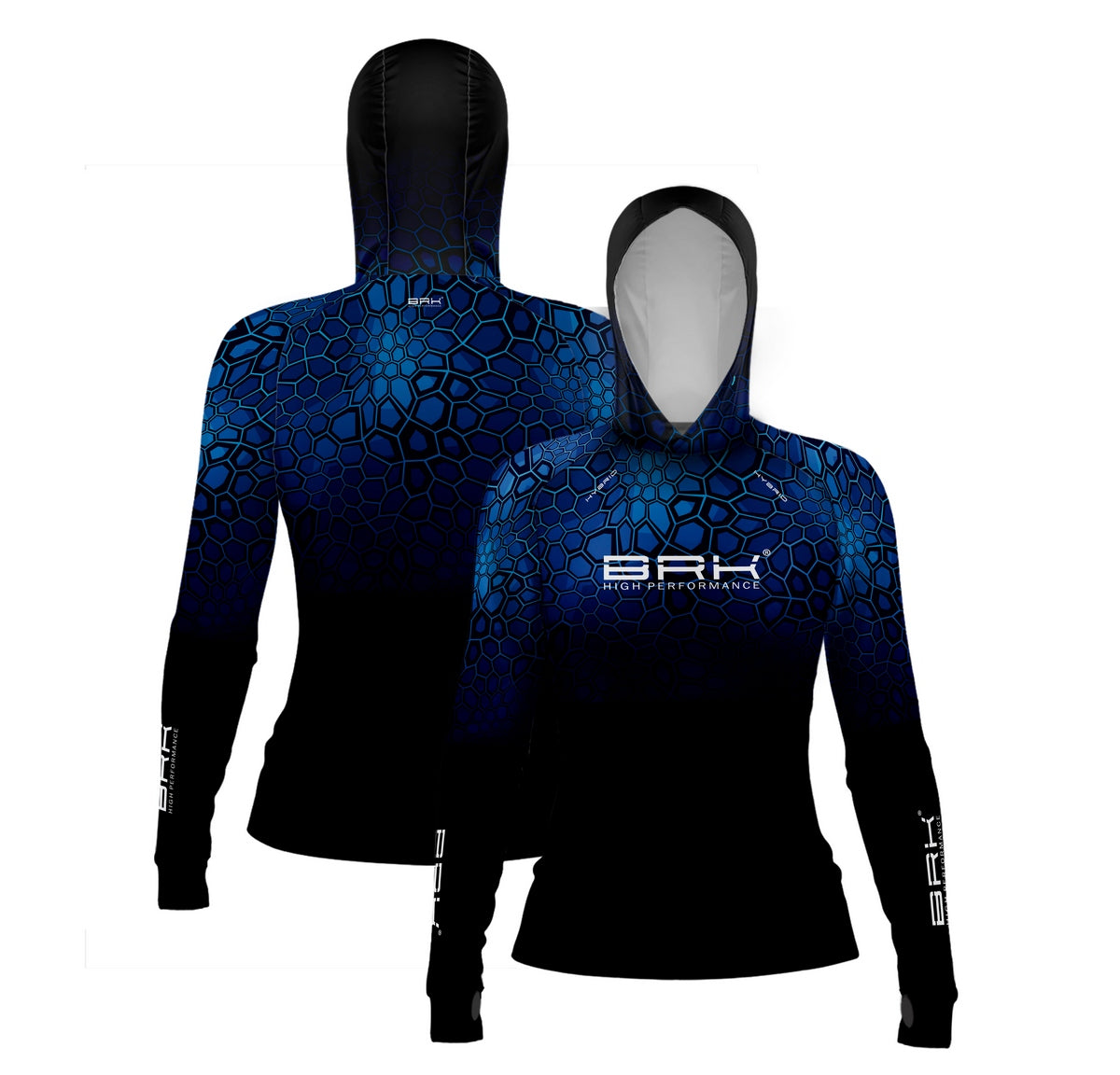 Camisa de Pesca Feminina Brk com Luva e Capuz Hybrid Cryptek Azul com Proteção Solar UV50+ Brk Fishing