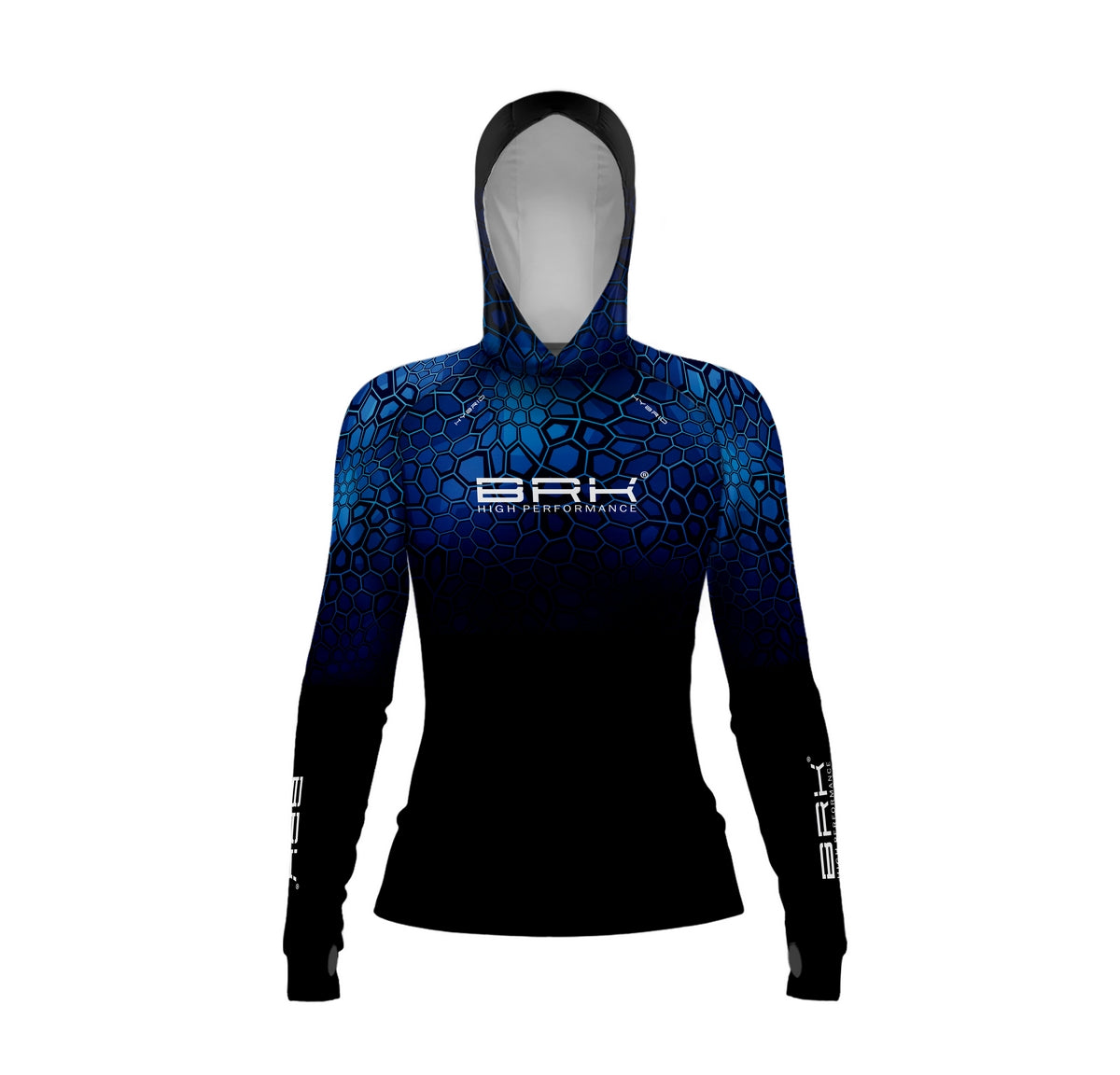 Camisa de Pesca Feminina Brk com Luva e Capuz Hybrid Cryptek Azul com Proteção Solar UV50+ Brk Fishing